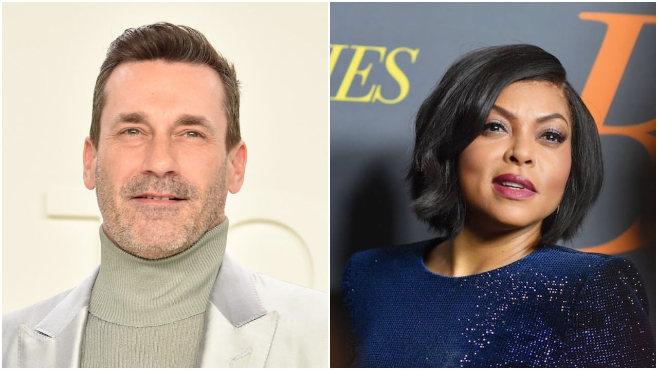 Jon Hamm attends the Tom Ford AW/20 Fashion Show at Milk Studios on February 07, 2020 in Los Angeles, California | David Crotty/Patrick McMullan via Getty Images / Taraji P. Henson attends “The Best of Enemies” premiere at AMC Loews Lincoln Square on April 4, 2019 in New York City | Angela Weiss/AFP via Getty Images