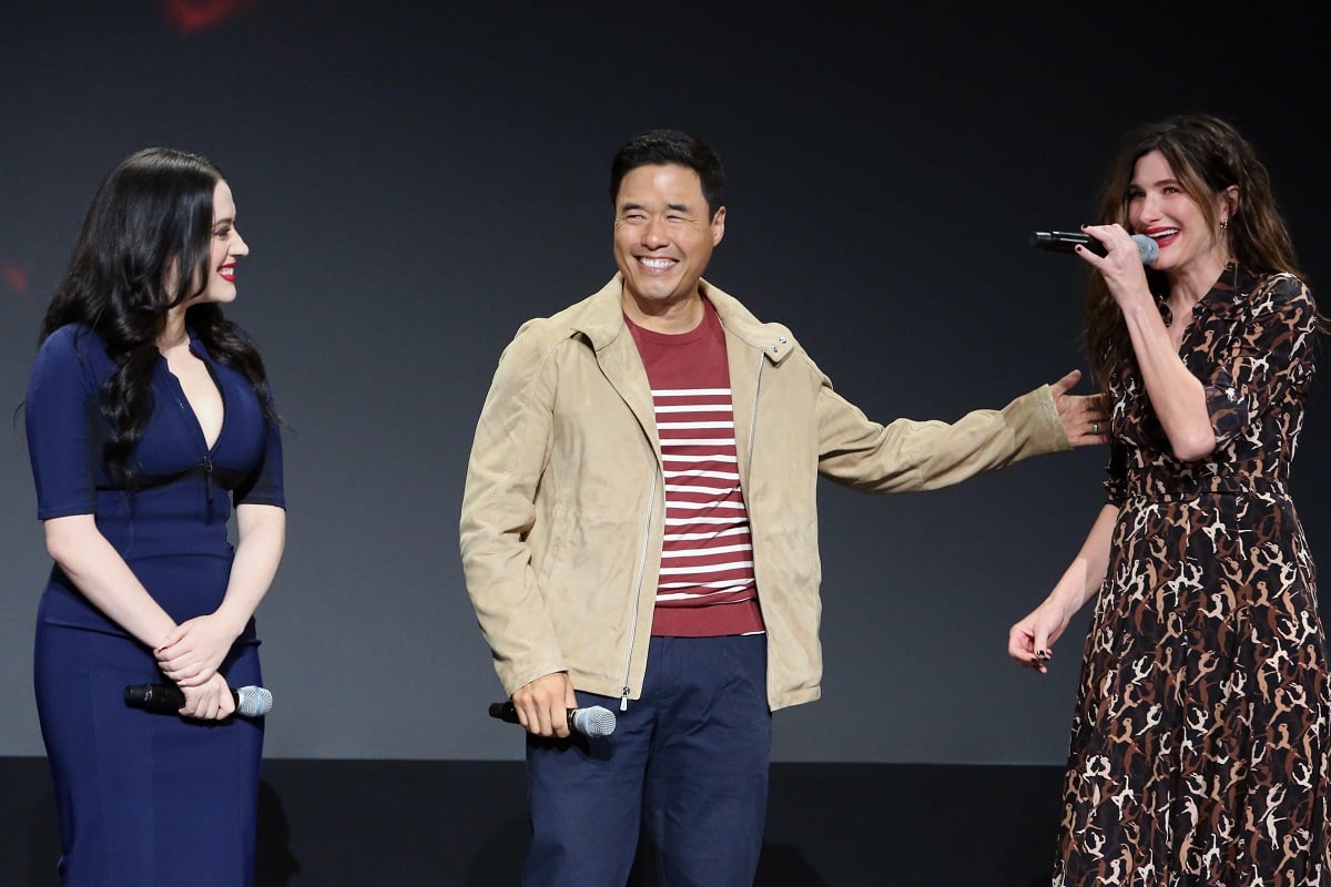 (L-R) Kat Dennings, Randall Park, and Kathryn Hahn of 'WandaVision' at Disney’s D23 EXPO 2019 in Anaheim, Calif.