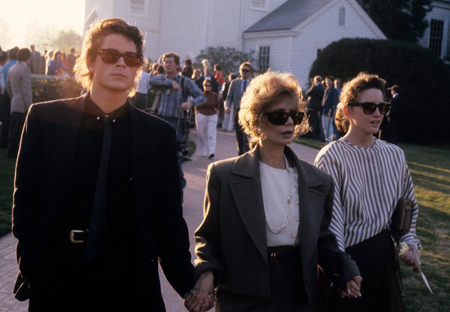 Rob Lowe, Melissa Gilbert, and mother Barbara Crane attend Ricky Nelson Memorial Service on January 6, 1986