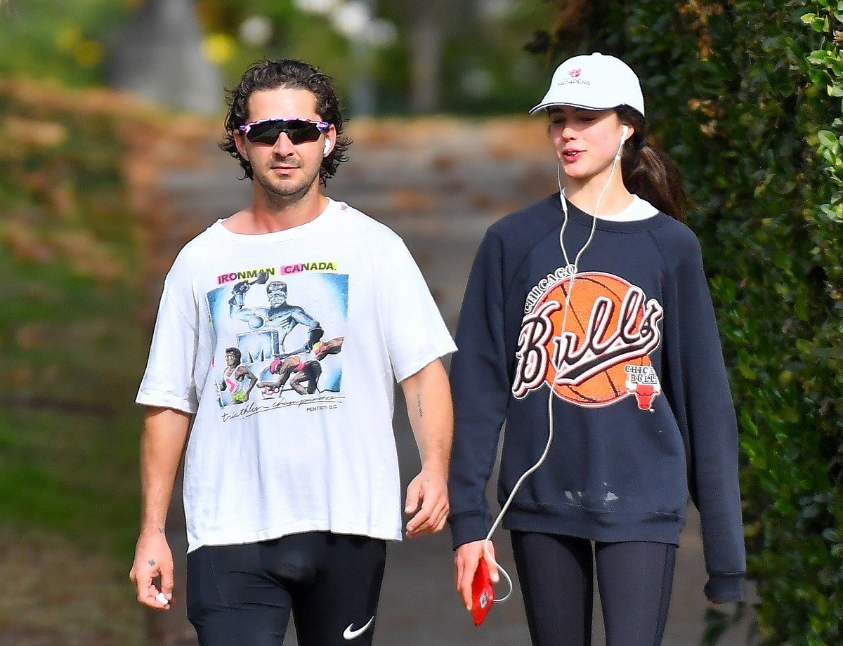 Shia LaBeouf and Margaret Qualley out for a jog on December 23, 2020, in Los Angeles, California.