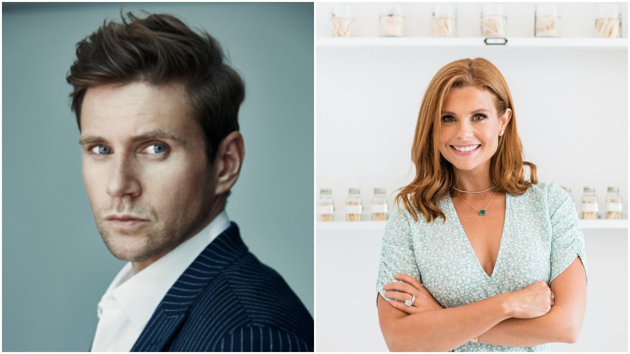 Side by side portraits of Allen Leech and JoAnna Garcia Swisher