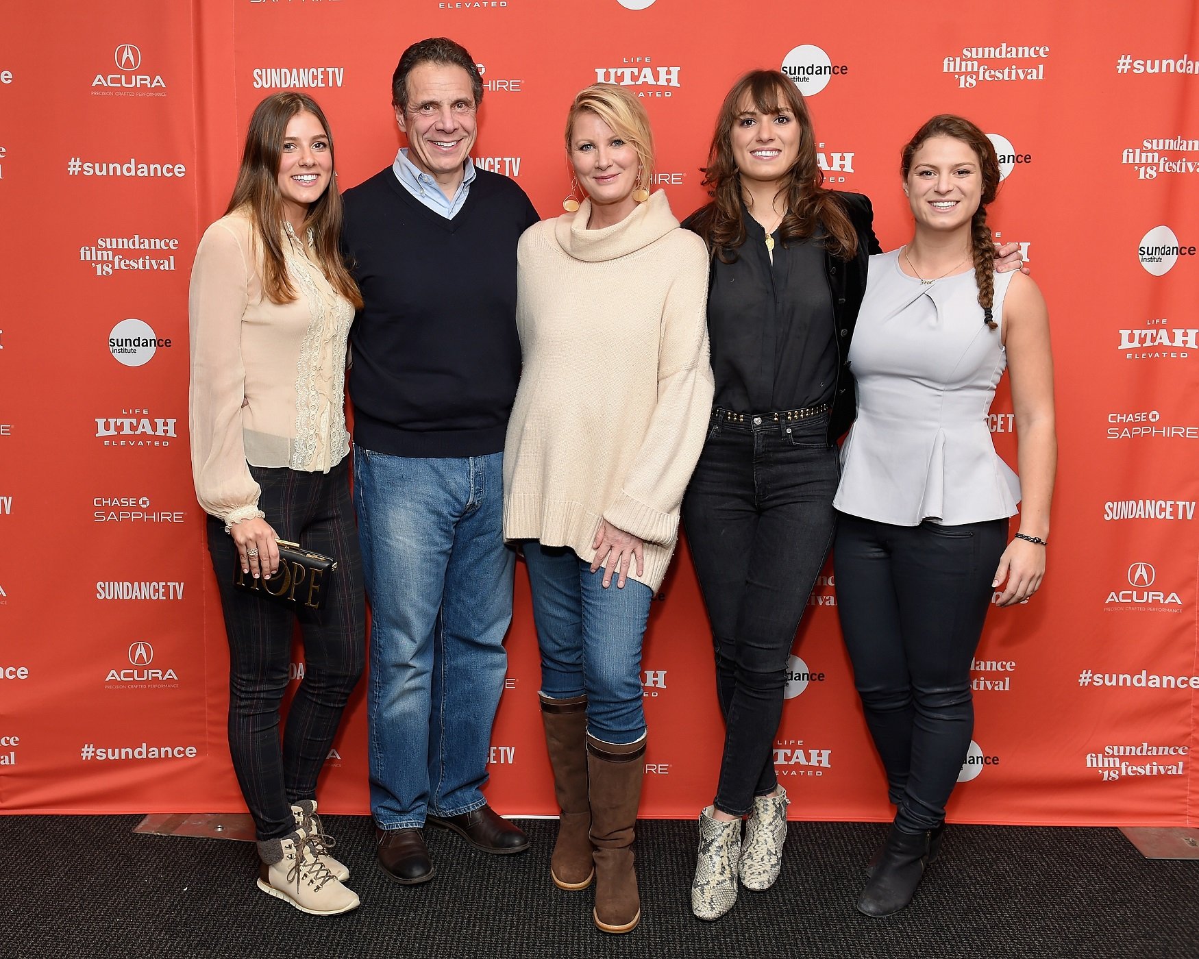 Michaela Kennedy Cuomo, Governor Andrew M. Cuomo, Sandra Lee, Mariah Kennedy Cuomo, and Cara Kennedy Cuomo attend the RX: Early Detection A Cancer Journey With Sandra Lee At Sundance Film Festival in 2018