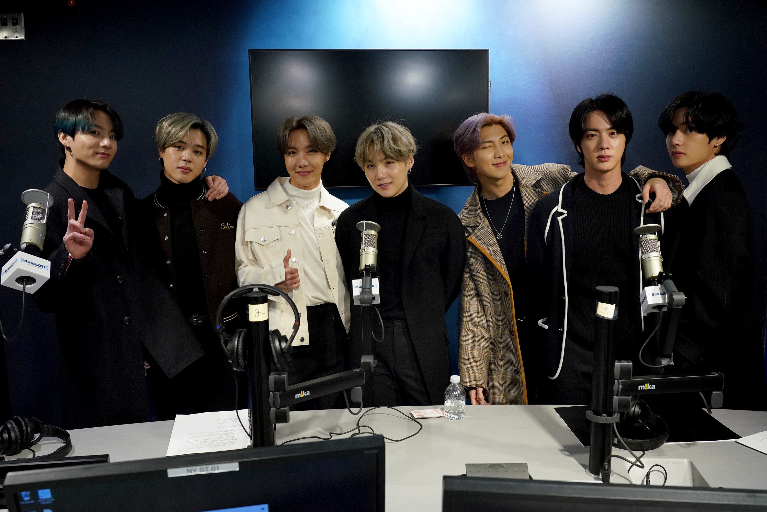 Jungkook, Jimin, J-Hope, Suga, RM, Jin, and V of BTS visit the SiriusXM Studios