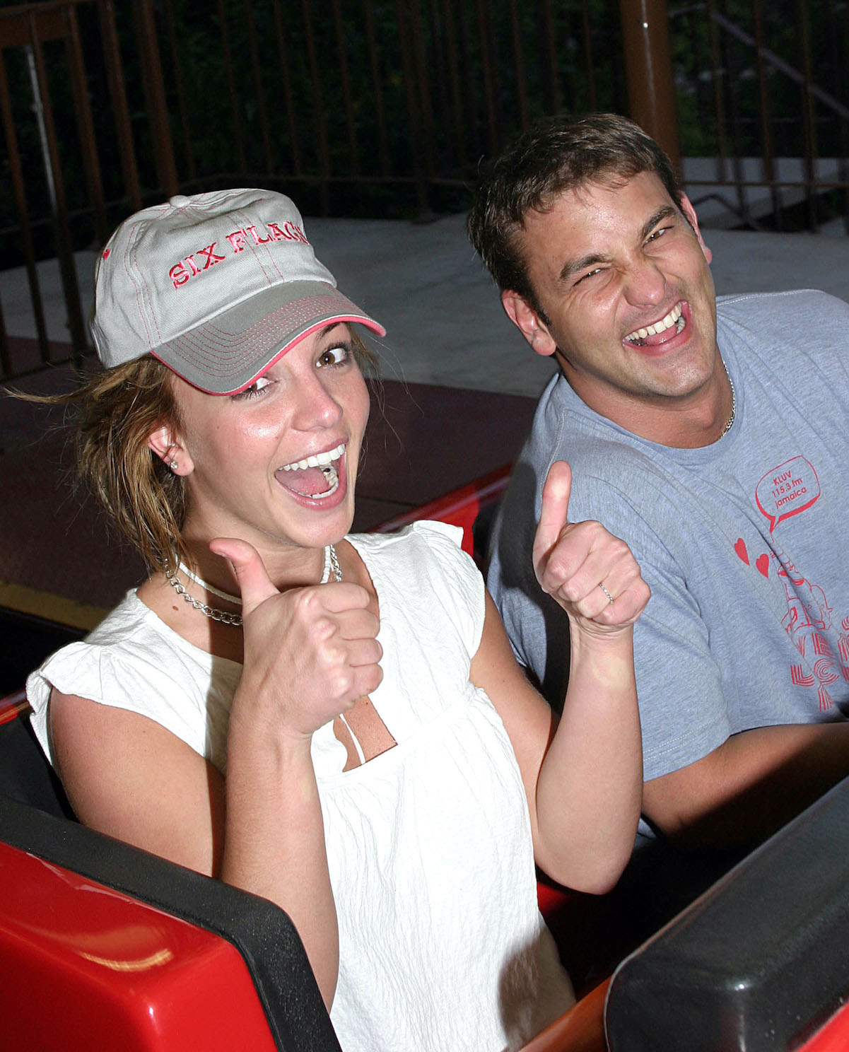 Britney Spears and her brother Bryan on Six Flags Magic Mountains' "Colossus" in 2003