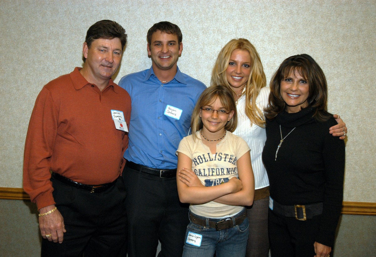 Britney Spears with her family, including her father, Jamie Spears (left)