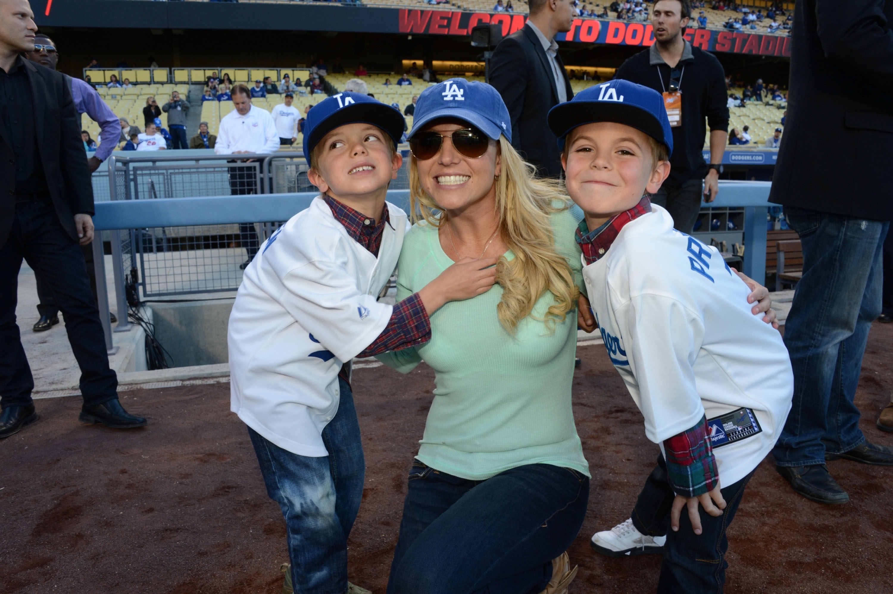 Does Britney Spears see her kids? Pictured here is Britney Spears with Britney kids: Jayden Federline and Sean Preston Federline
