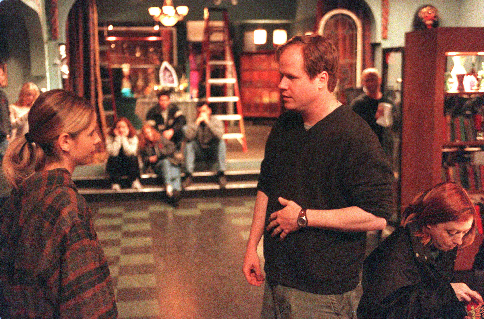 Joss Whedon (right) and Sarah Michelle Gellar on the set of 'Buffy the Vampire Slayer' 