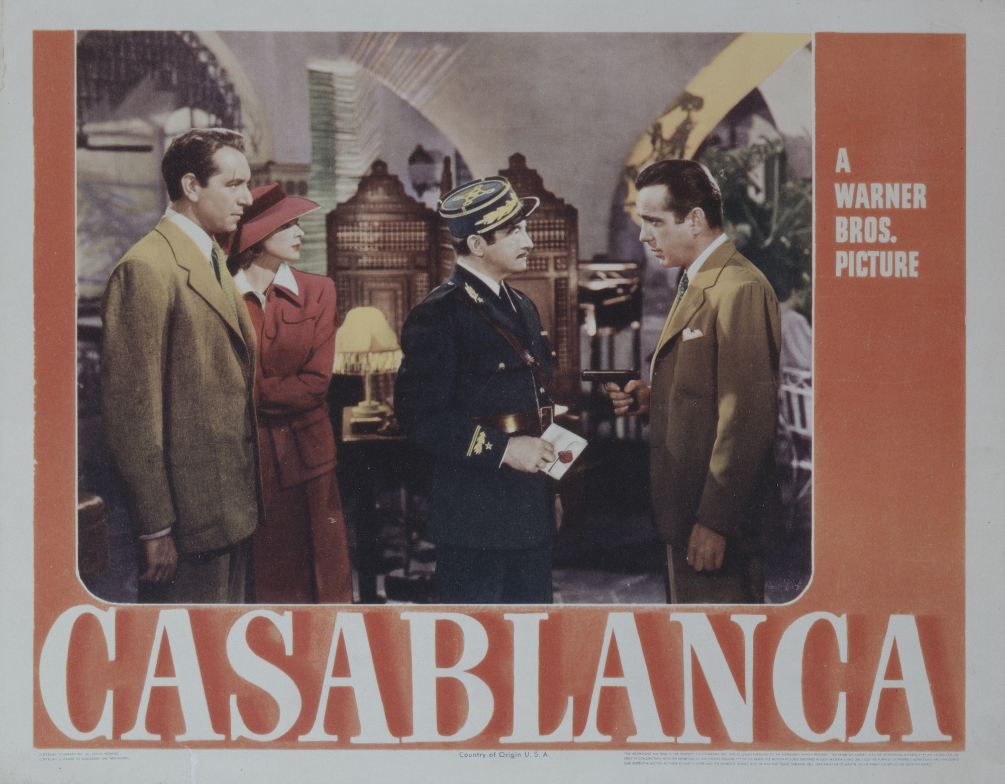(L-R) Paul Henreid, Ingrid Bergman, Claude Rains and Humphrey Bogart appear on a poster for the Warner Bros. film 'Casablanca'