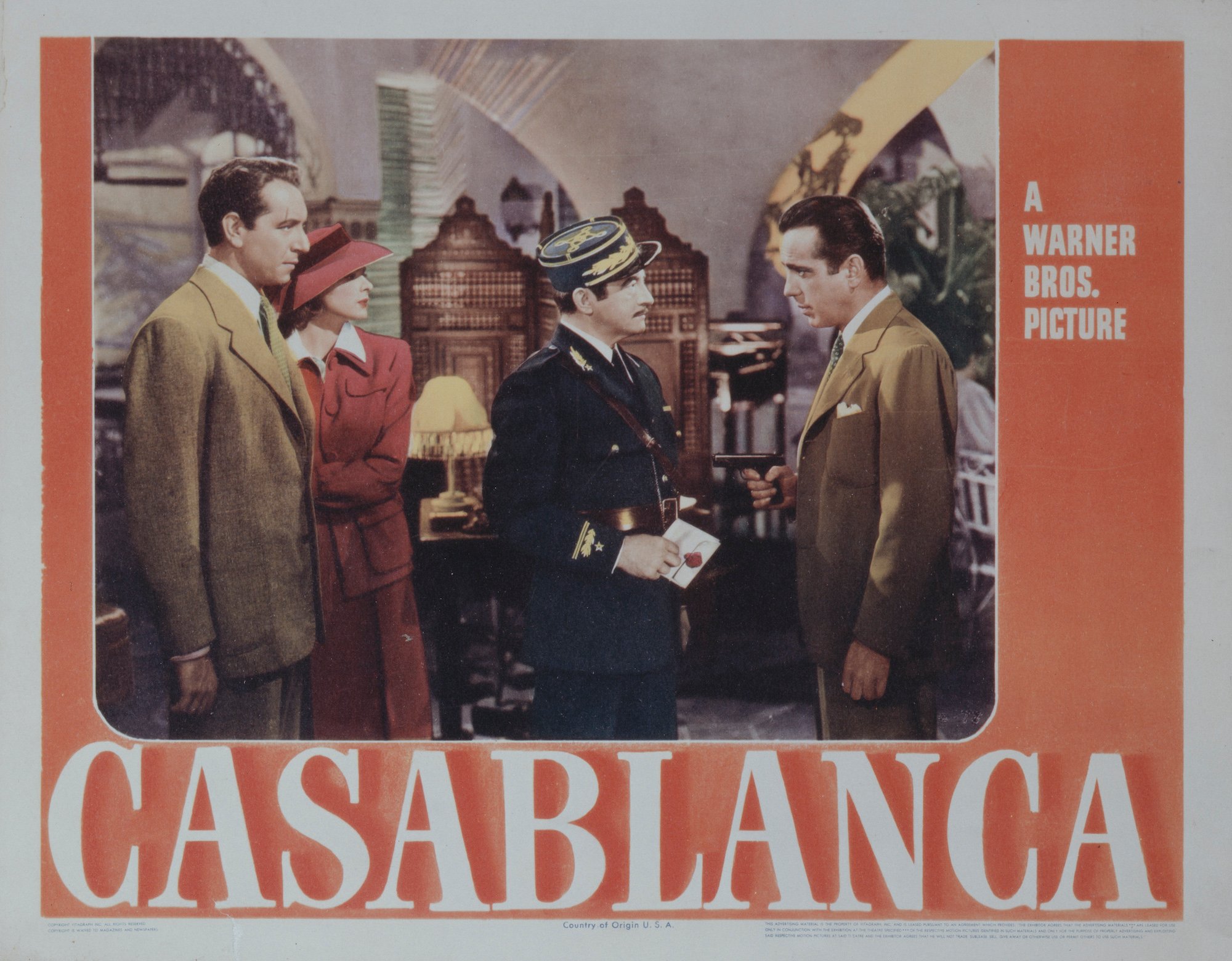 (L-R) Paul Henreid, Ingrid Bergman, Claude Rains and Humphrey Bogart appear on a poster for the Warner Bros. film 'Casablanca'