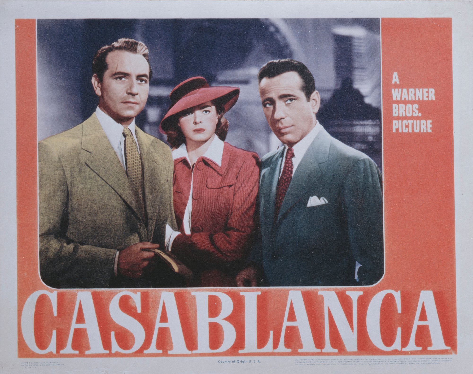 Casablanca poster with photos of actors (L-R) Paul Henreid, Ingrid Bergman, and Humphrey Bogart