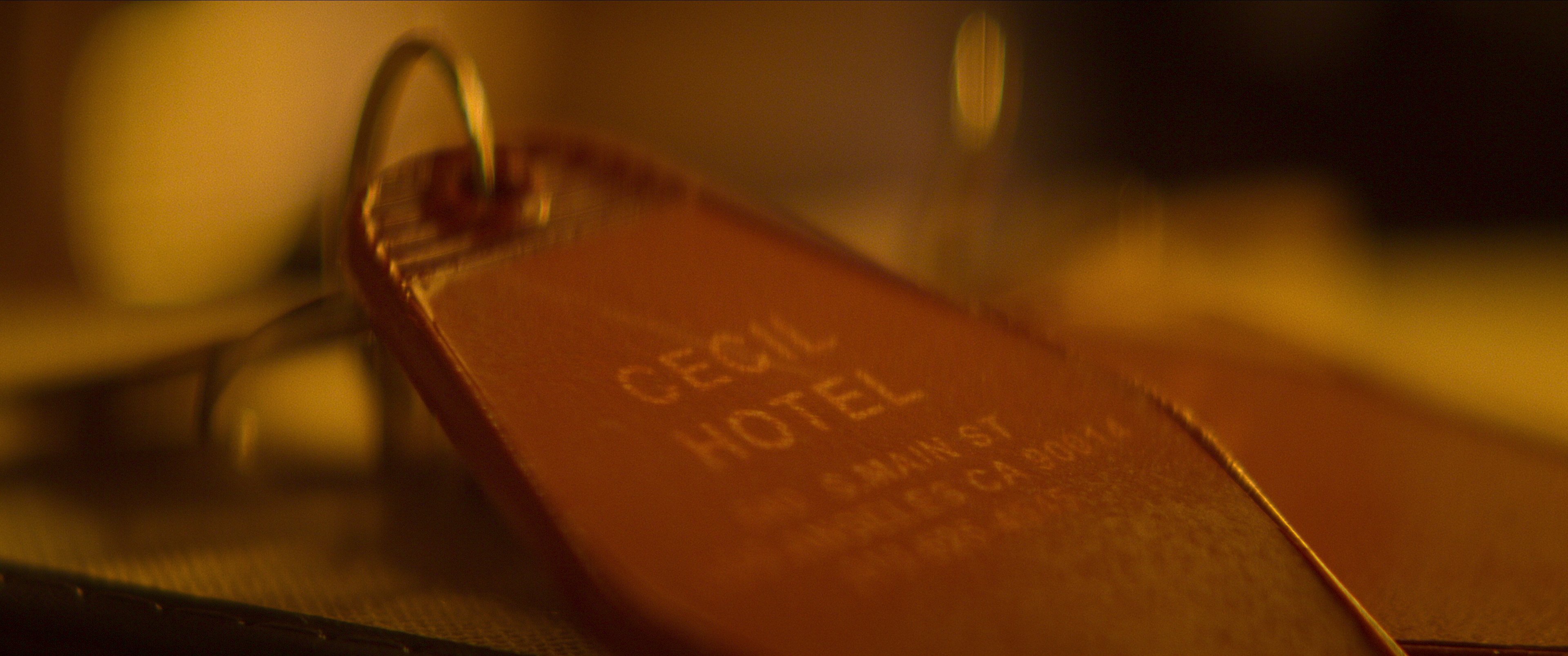 A photo of a room key from The Cecil Hotel, the subject of many true crime podcasts