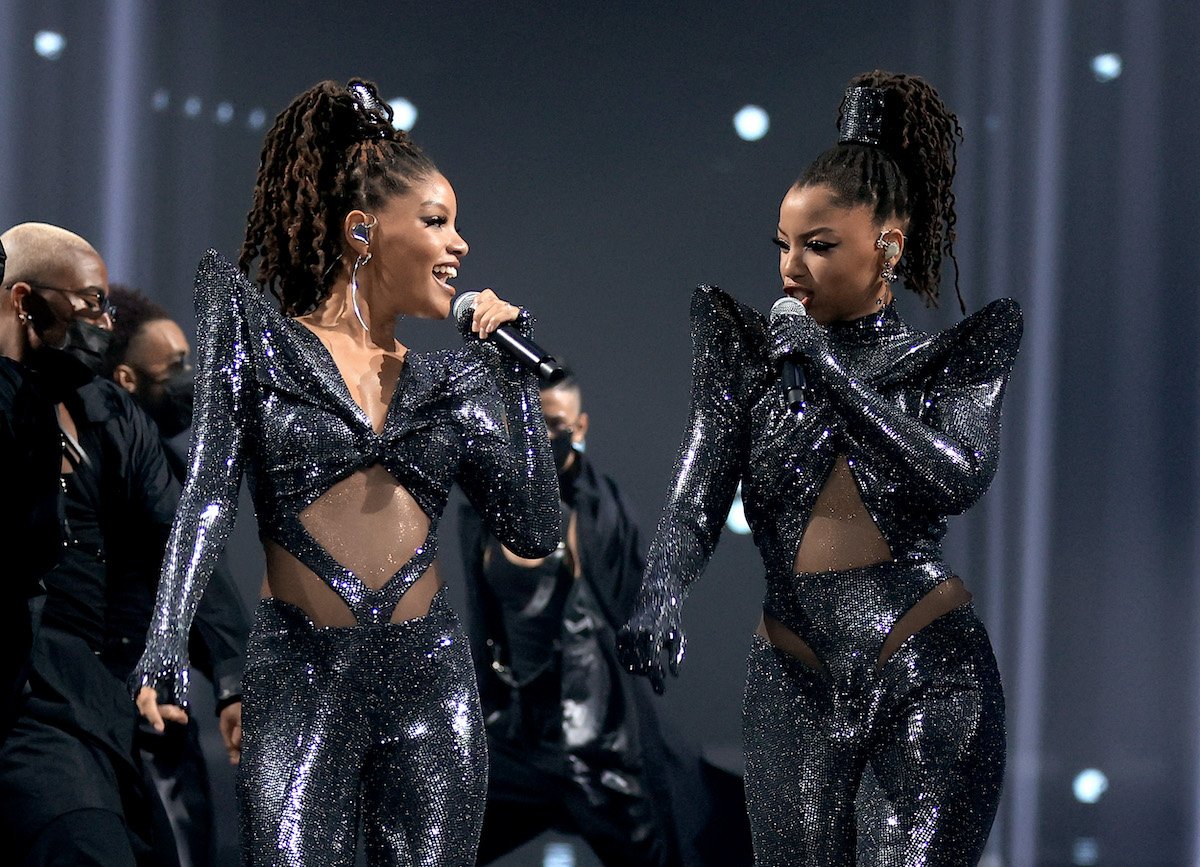 Halle Bailey and Chloe Bailey of Chloe X Halle perform onstage for the 2020 E! People's Choice Awards held at the Barker Hangar in Santa Monica, California and on broadcast on Sunday, November 15, 2020 | Christopher Polk/E! Entertainment/NBCU Photo Bank via Getty Images