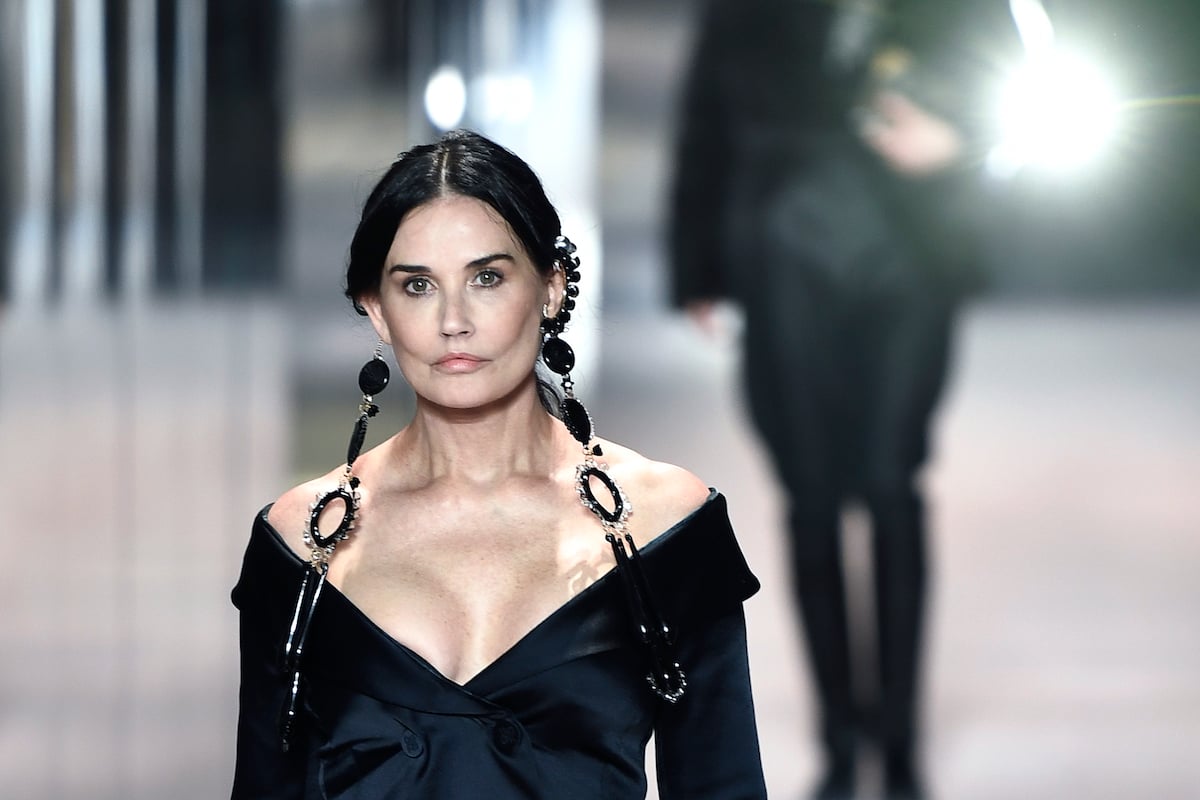 Demi Moore presents a creation of British designer Kim Jones for the Fendi's Spring-Summer 2021 collection during the Paris Haute Couture Fashion Week, in Paris, on January 27, 2021.