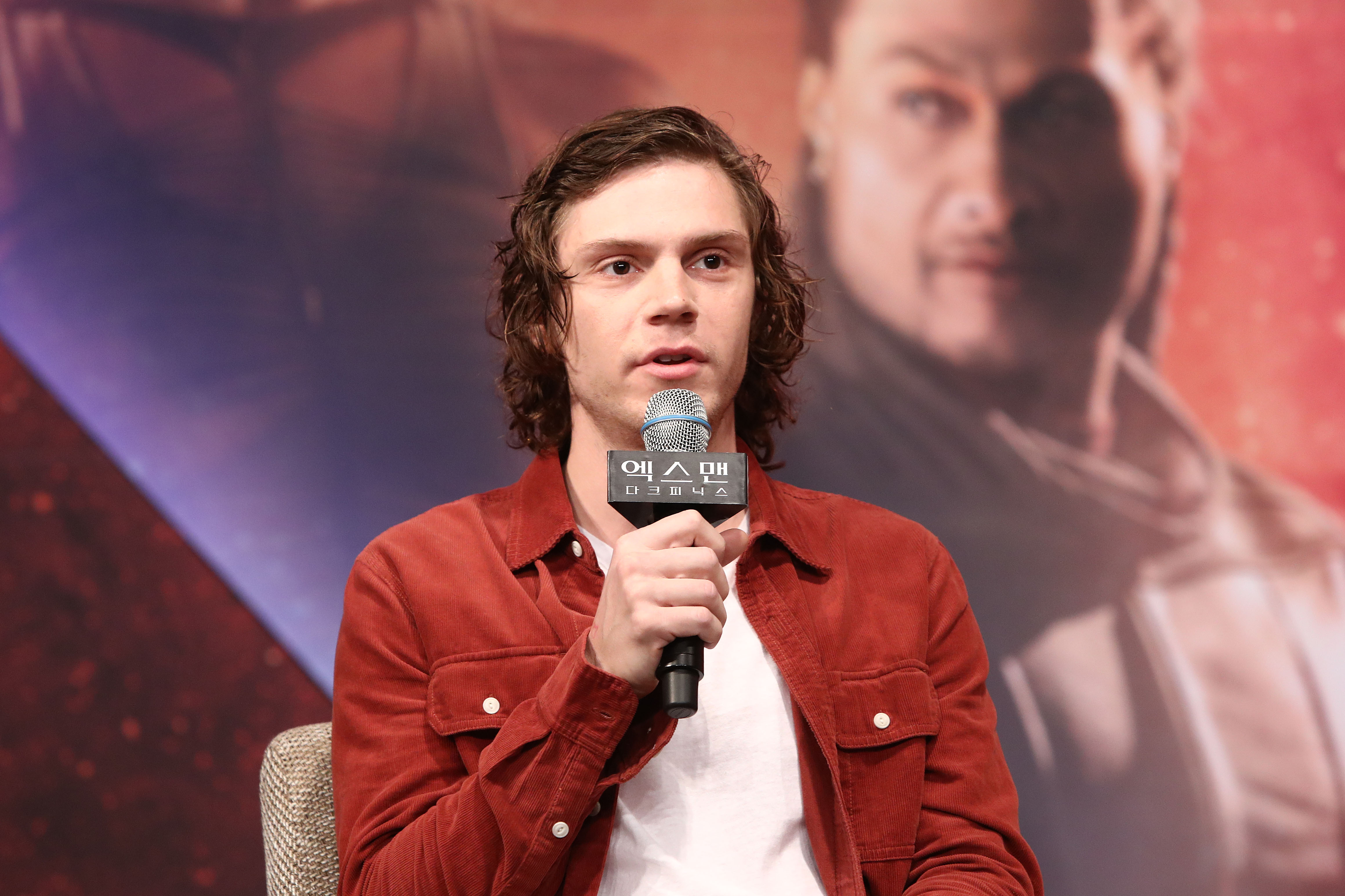 Actor Evan Peters attends the press conference for the premiere of 'X-Men: Dark Phoenix'