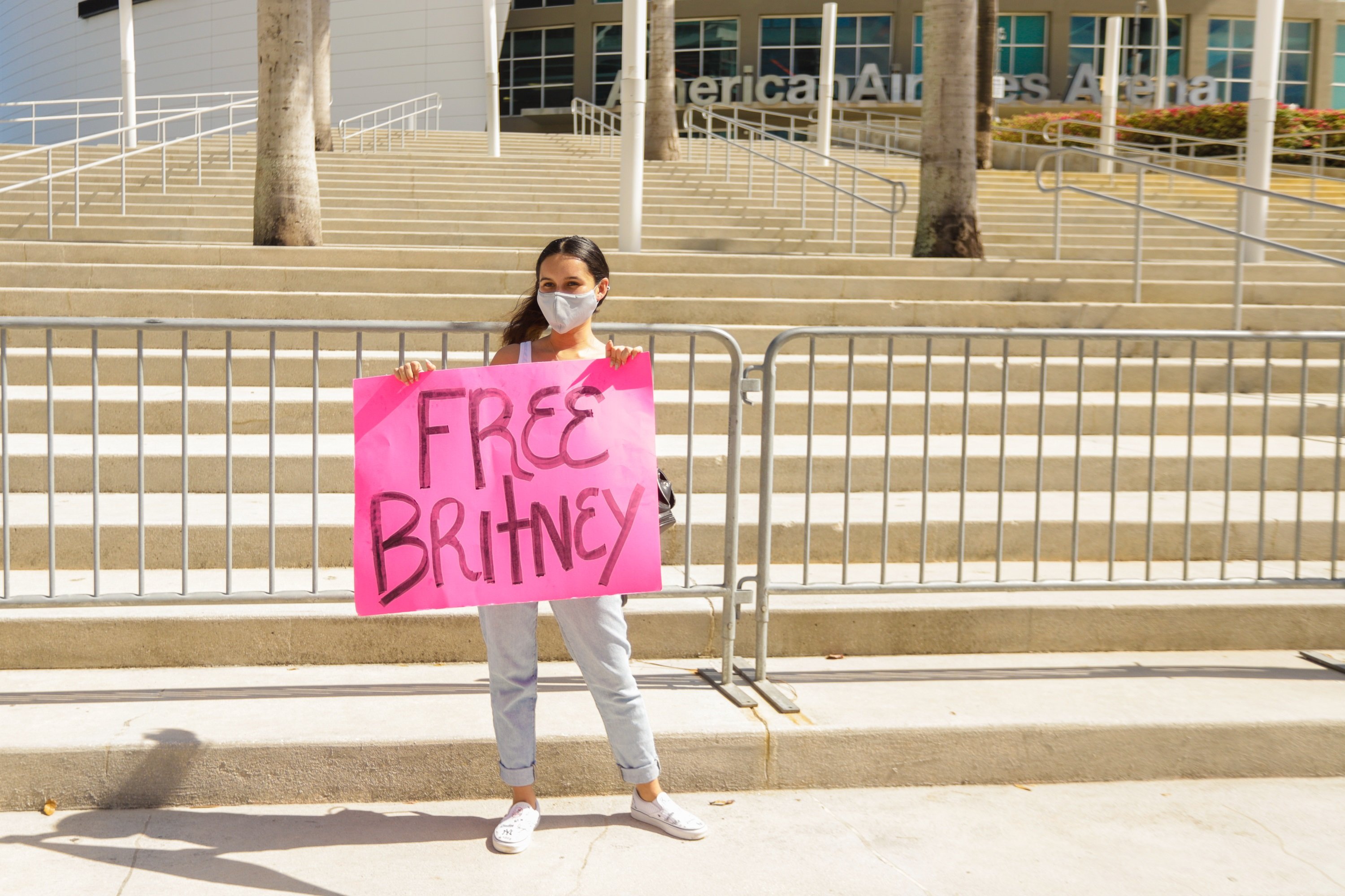 A Free Britney supporter protests Britney Spears' dad's conservatorship over Britney