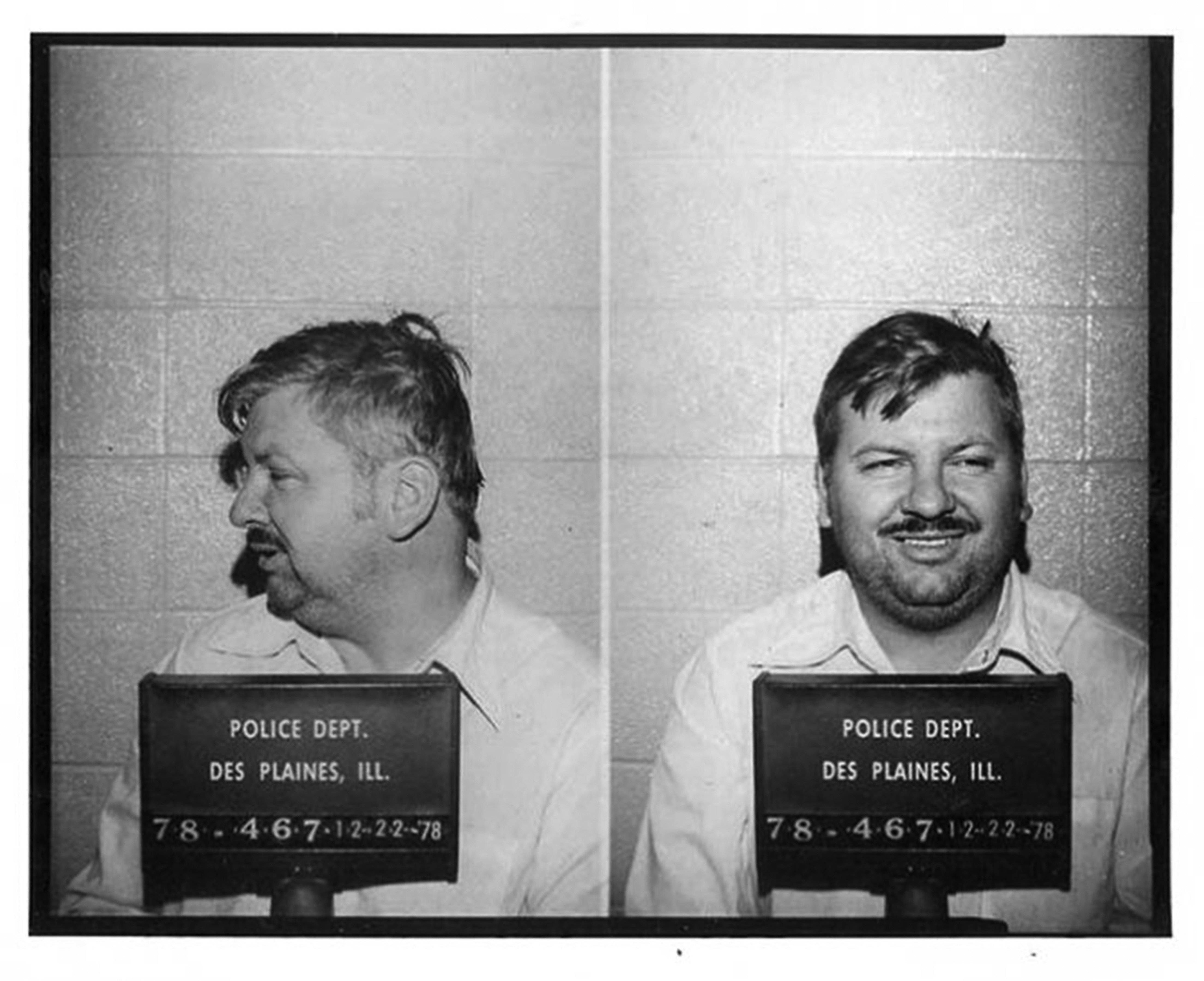 Serial killer John Wayne Gacy posed for the above Des Plaines Police Department mug shot