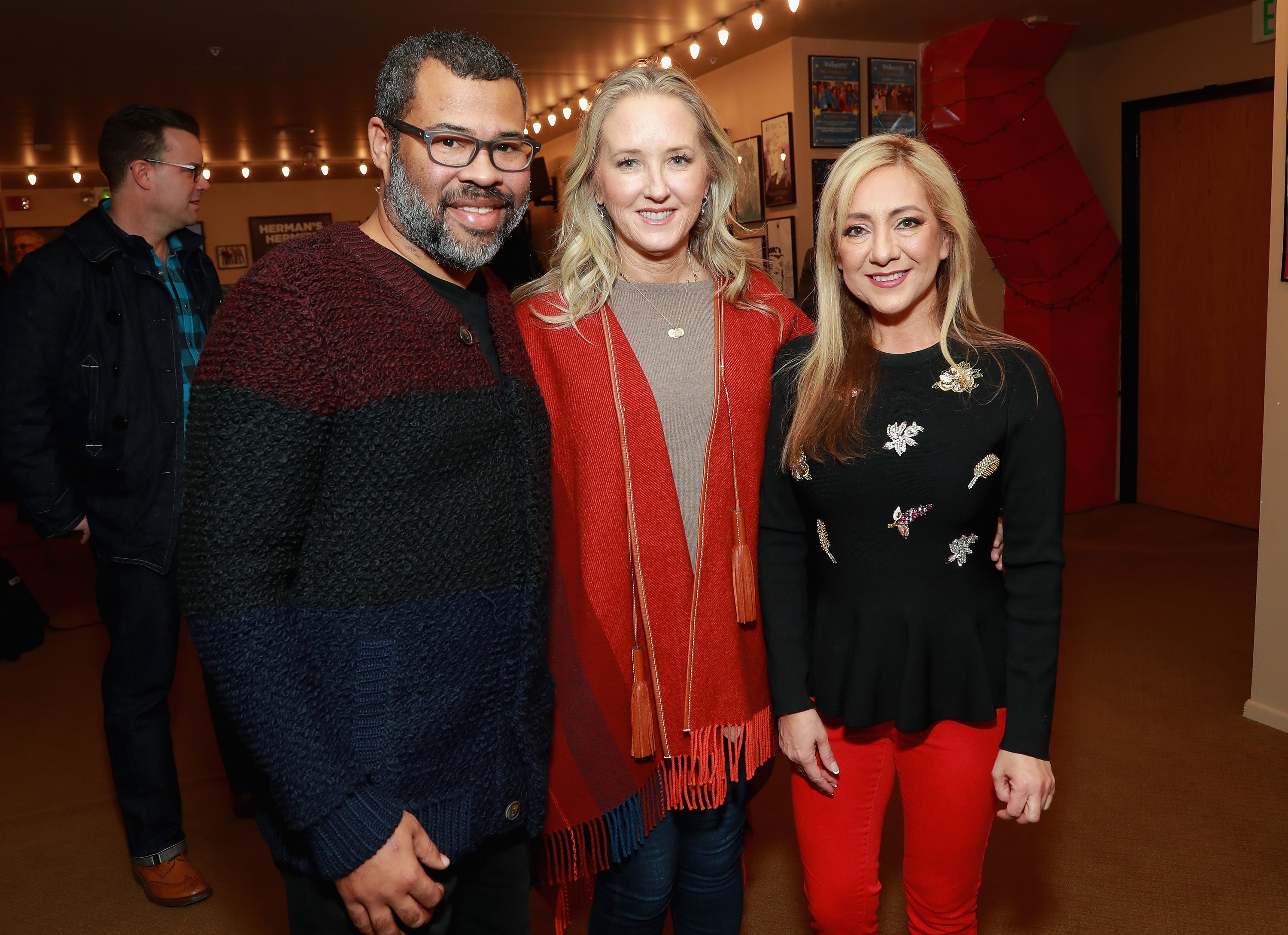 Jordan Peele, Jennifer Salke, and Lorena Gallo poses for a photo at the 'Lorena' Premiere during the 2019 Sundance Film Festival.