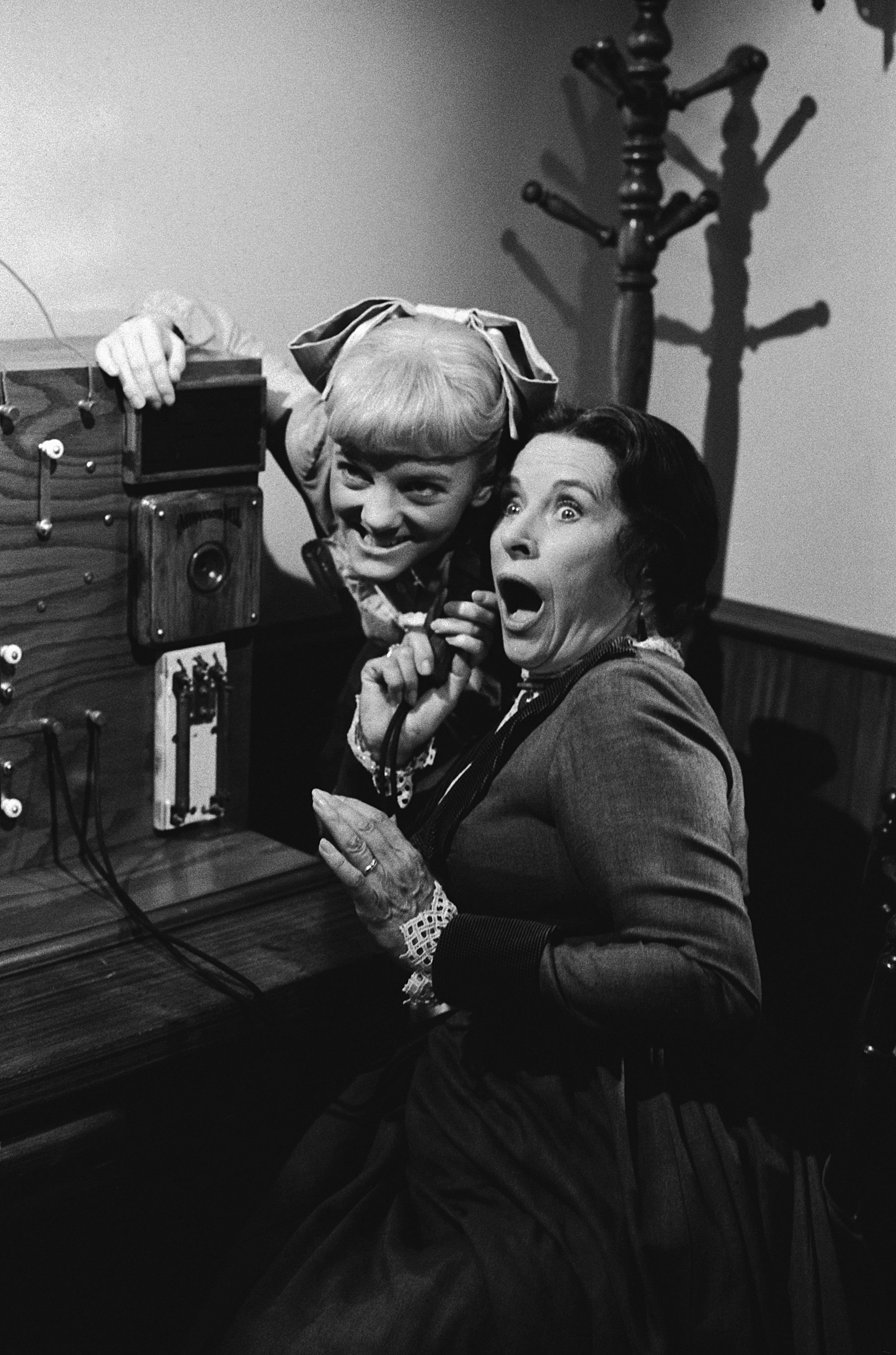 Alison Arngrim as Nellie Oleson and Katherine MacGregor as Harriet Oleson in a scene from 'Little House on the Prairie'