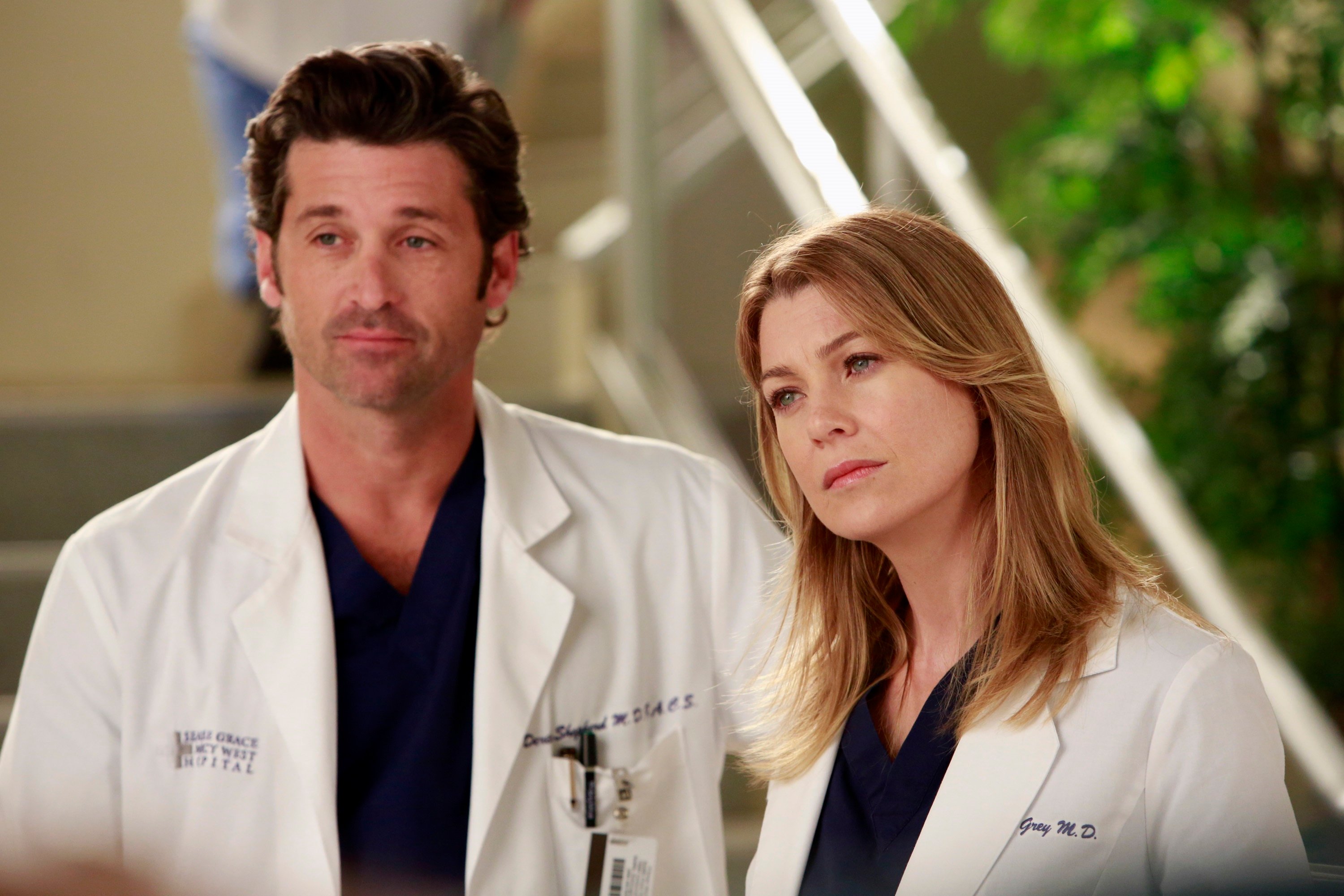 Greys Anatomy characters Derek Shepherd (Patrick Dempsey) and Meredith Grey (Ellen Pompeo)