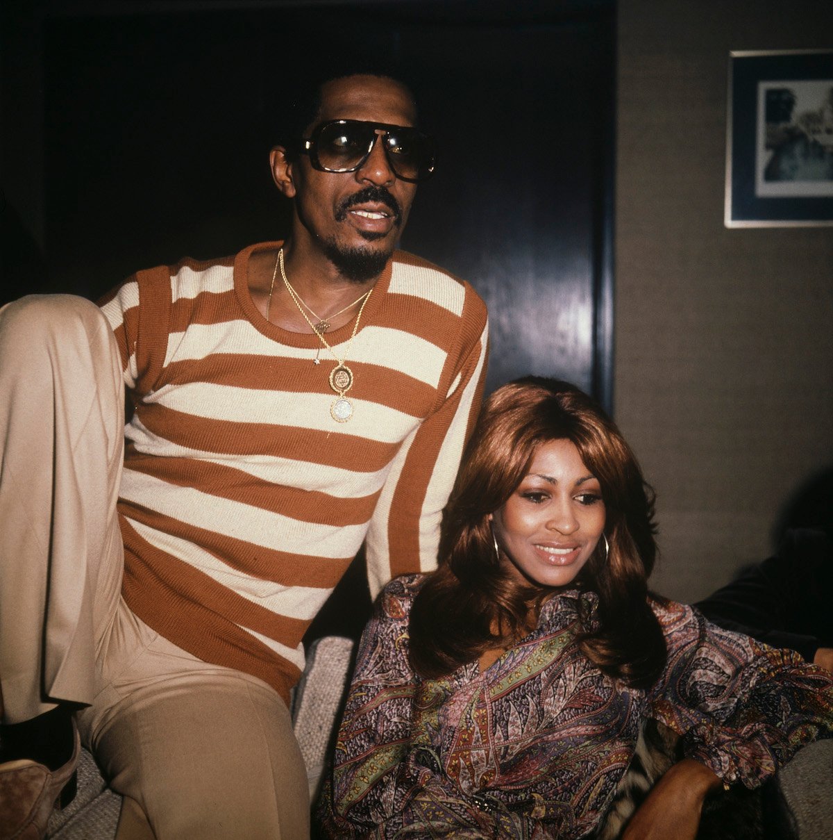 American music duo Tina Turner and Ike Turner (1931-2007) of the Ike & Tina Turner Revue attend a press interview in London in October 1975. Ike and Tina Turner are due to play one date at the Hammersmith Odeon in London on 24th October | David Redfern/Redferns via Getty Images
