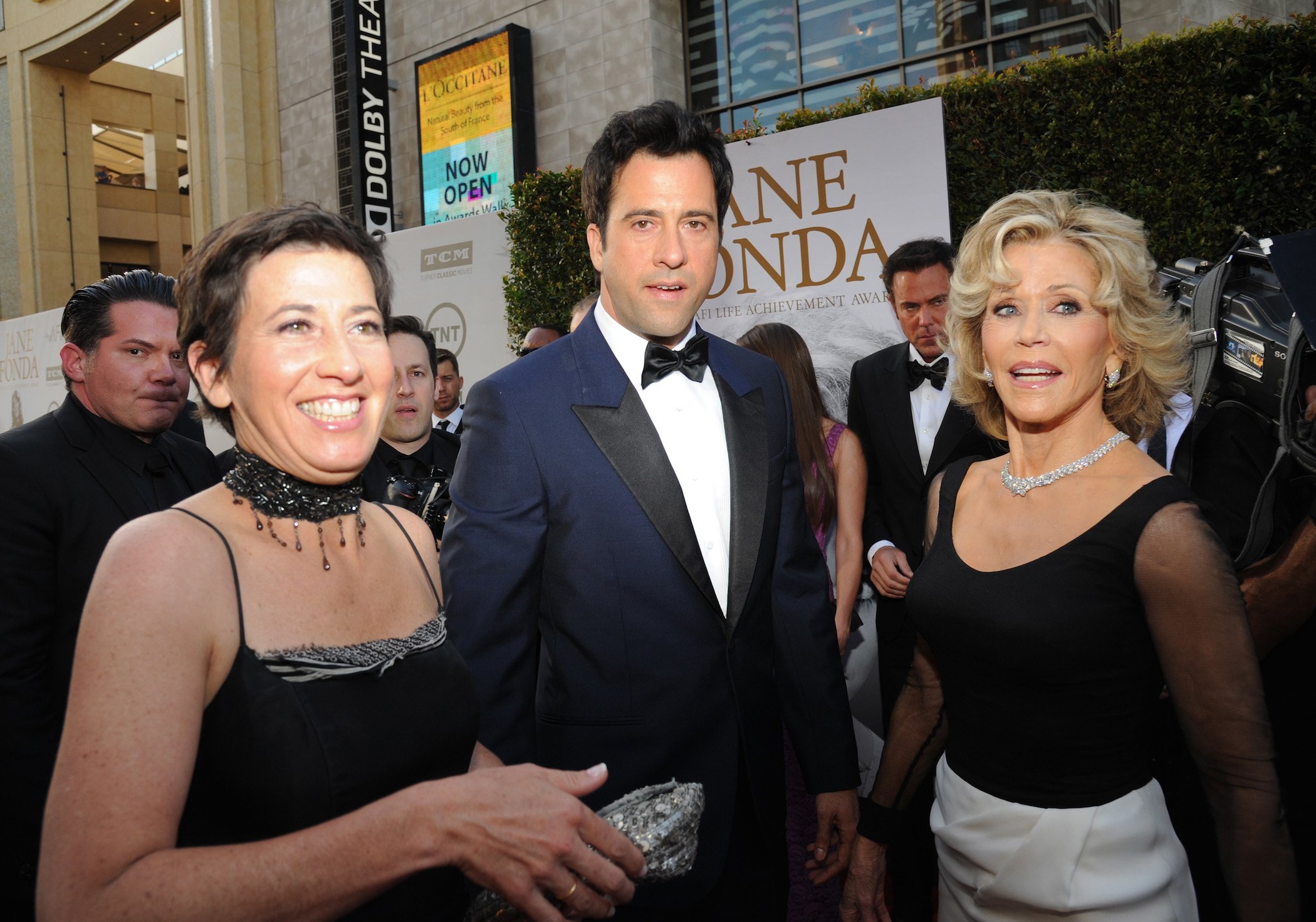 Jane Fonda at the Dolby Theatre with Vanessa Vadim and Troy Garity