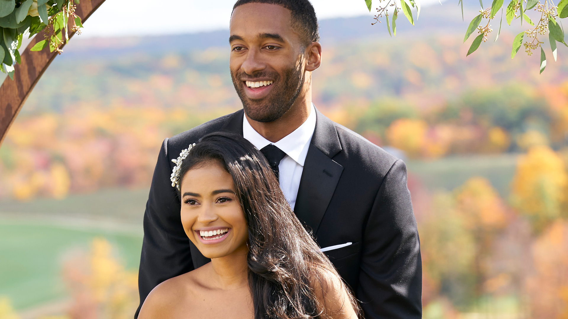 Jessenia Cruz and Matt James on 'The Bachelor' Season 25 Episode 2 group date wedding photoshoot.