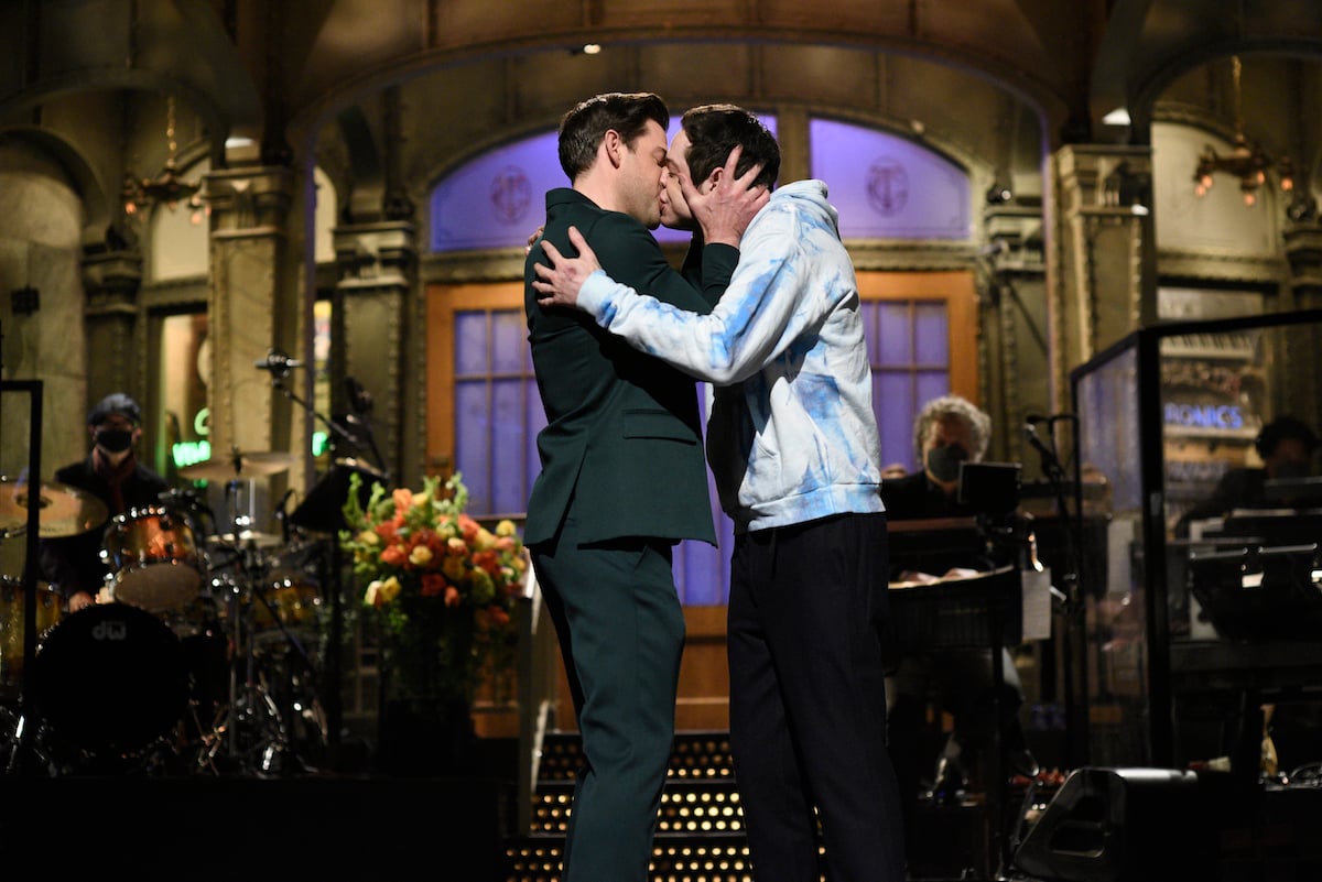 John Krasinski and Pete Davidson kissing on 'Saturday Night Live'