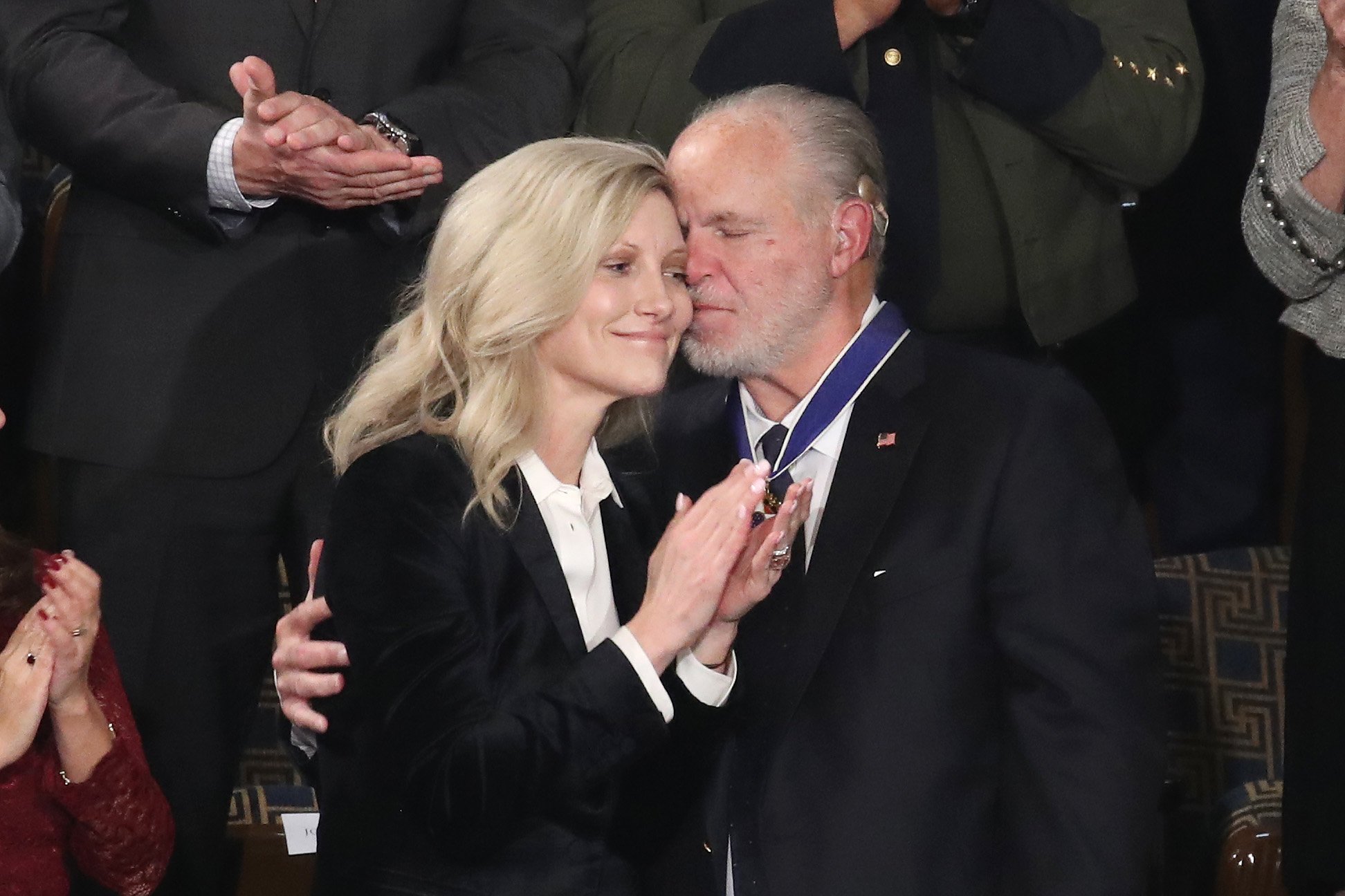 Rush Limbaugh embraces his wife Kathryn Adams Limbaugh