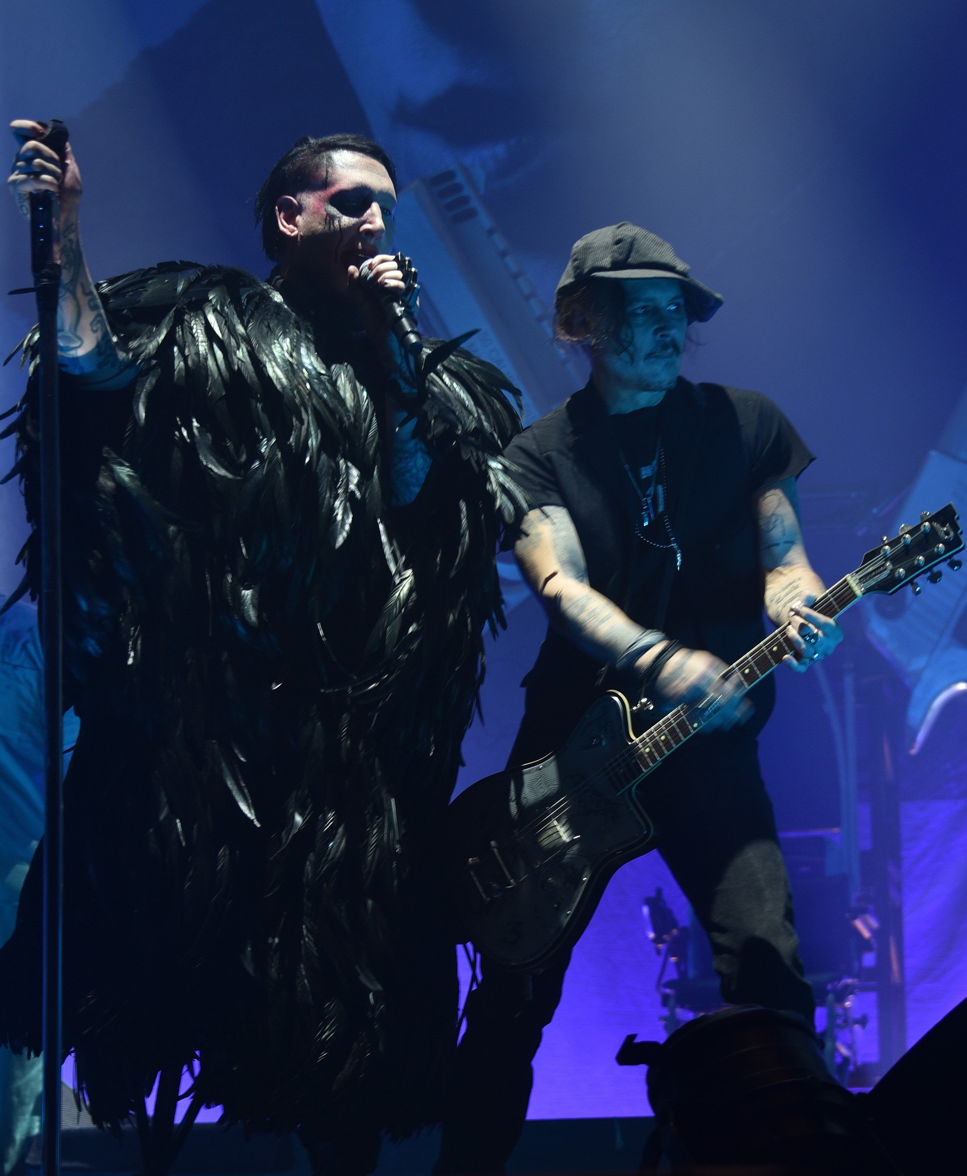 Marilyn Manson and Johnny Depp performing