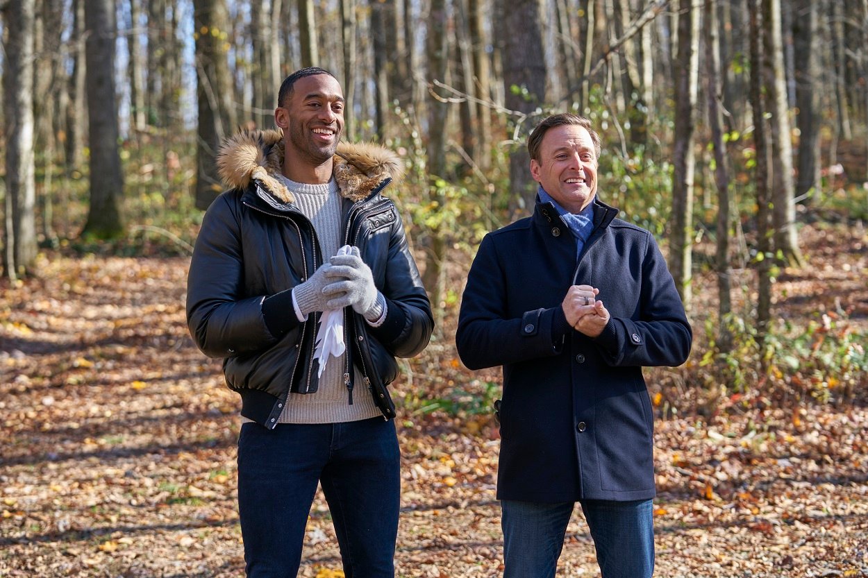 Matt James and Chris Harrison on set of The Bachelor 2021