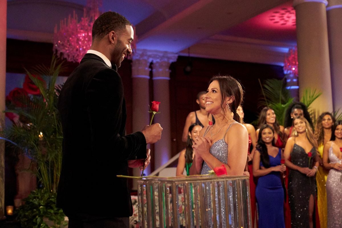 Matt James gives Katie Thurston a rose on 'The Bachelor' at the rose ceremony. Reality Steve changed his lead prediction for 'The Bachelorette.'