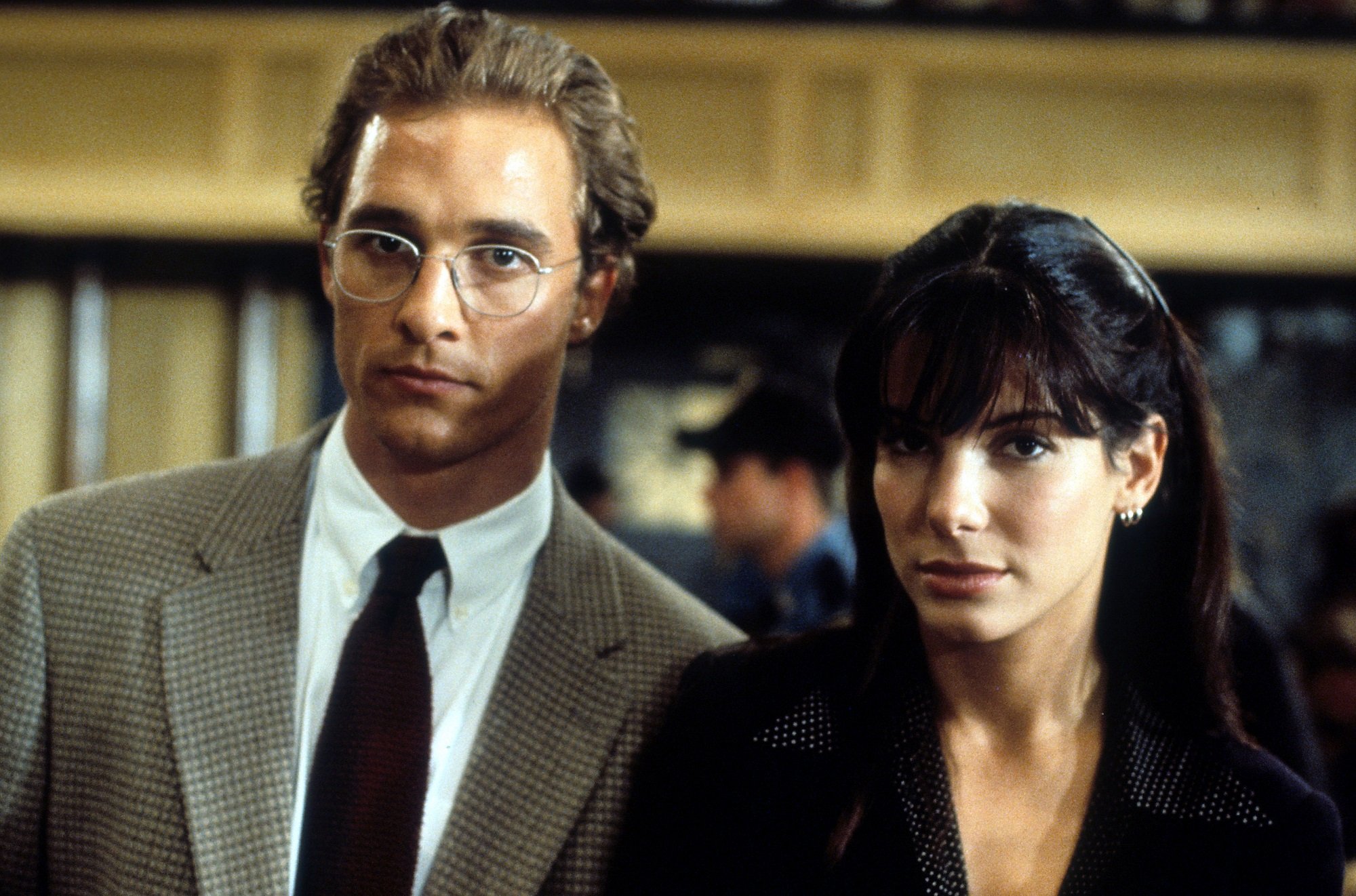 Matthew McConaughey and Sandra Bullock in a courtroom scene from A Time to Kill