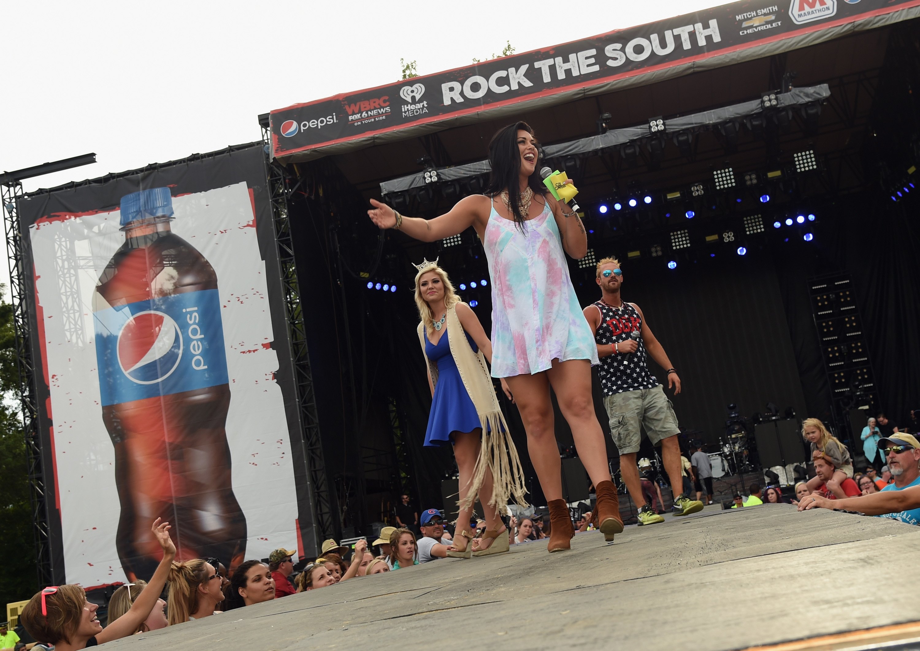 Miss Alabama 2015 Maggie McGuffin (Crown on Head) and CMT's Party Down South cast members Ryan "Daddy" Richards and Mattie Breaux attend Pepsi's Rock The South Festival - Day 2