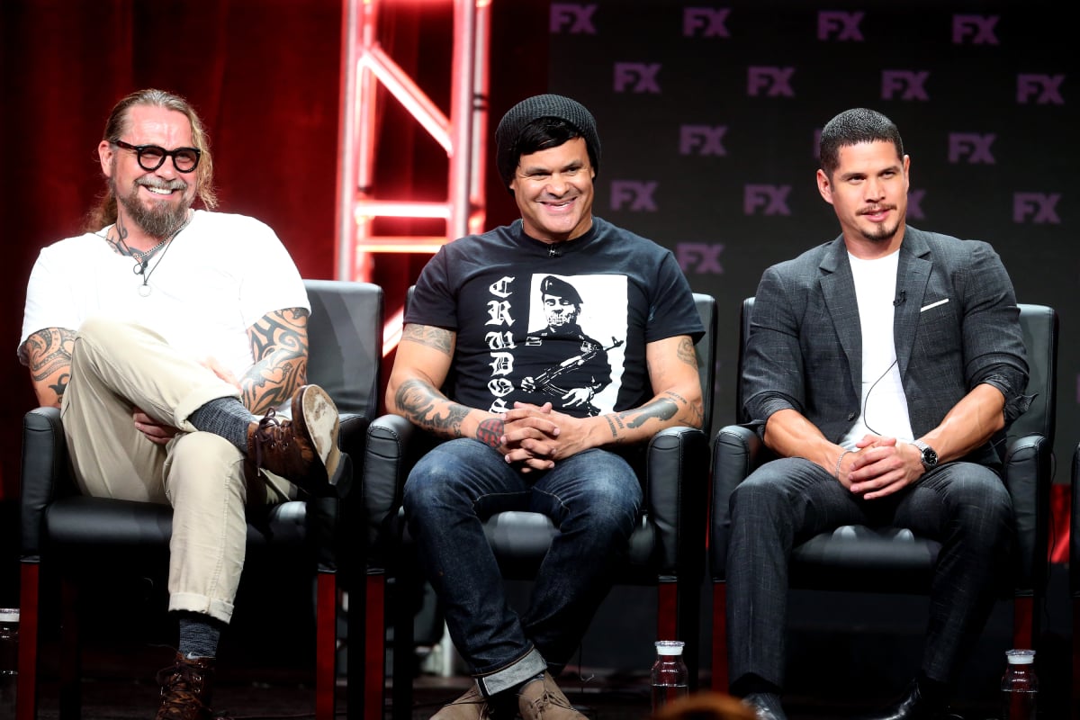 Mayans MC co-creator Kurt Sutter, co-creator Elgin James and star J.D. Pardo in 2018