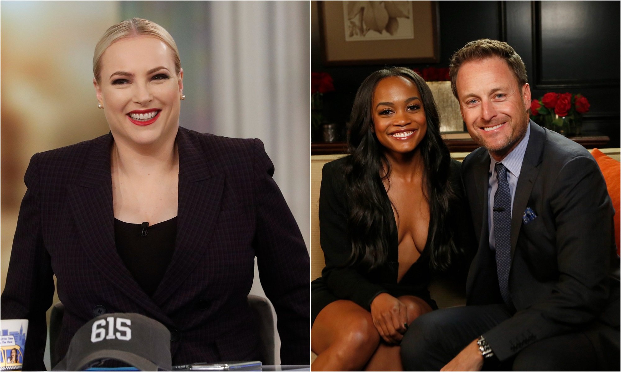 Meghan McCain co-hosting 'The View' and Rachel Lindsay and Chris Harrison smile at the camera before Lindsay appears on 'Jimmy Kimmel Live!'