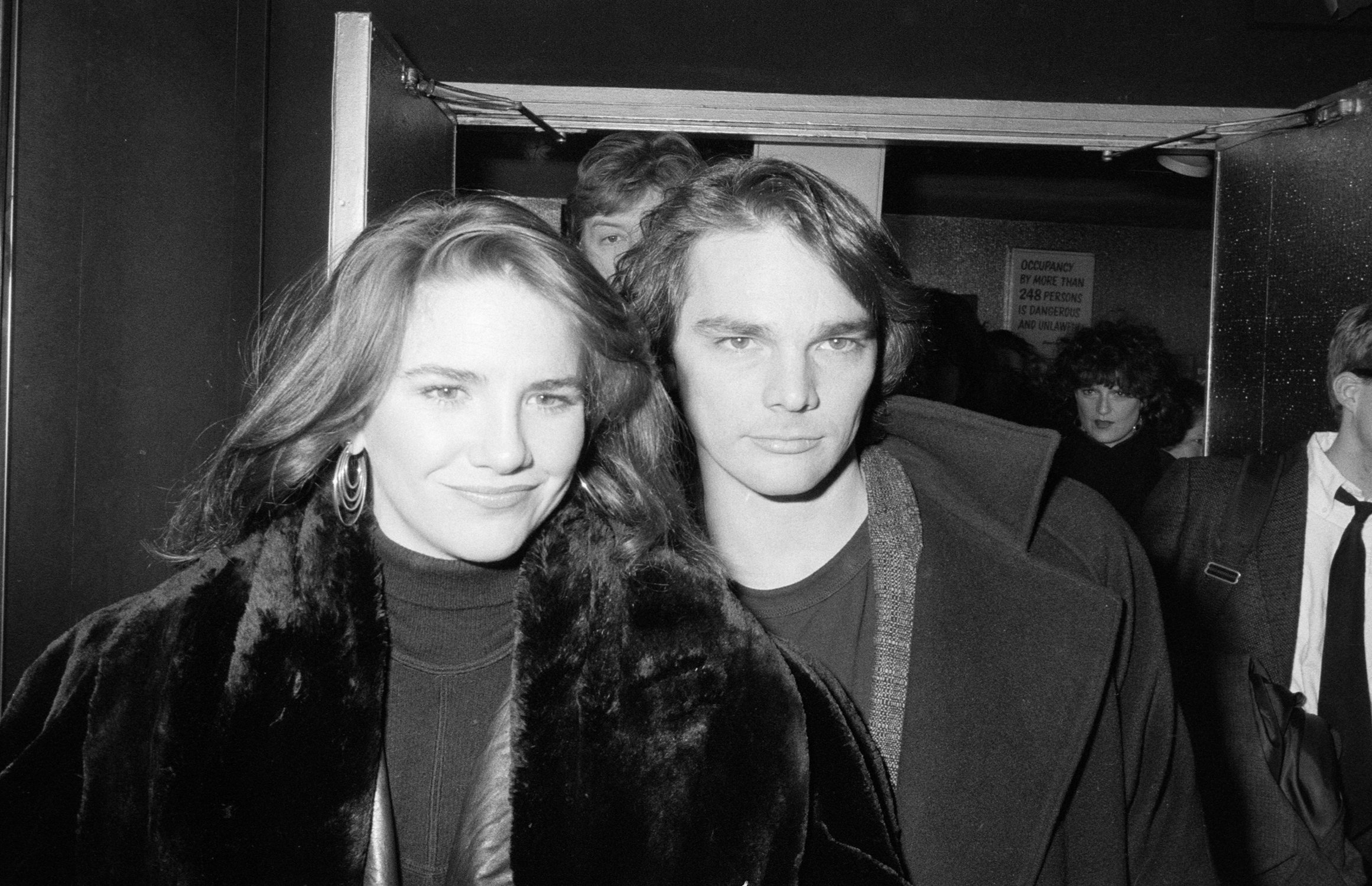 A close up of Melissa Gilbert and Bo Brinkman in black and white.