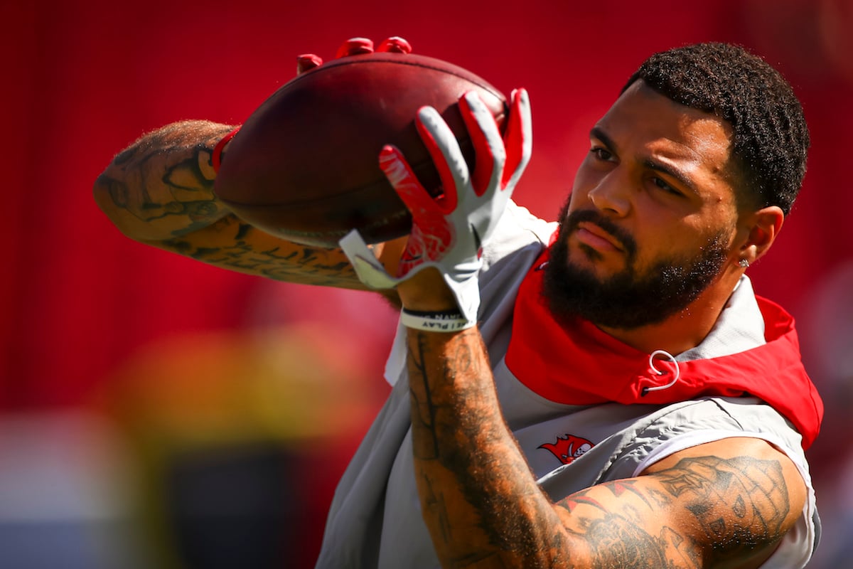 Mike Evans #13 of the Tampa Bay Buccaneers makes a catch during warmups before the game between the Tampa Bay Buccaneers and the Arizona Cardinals at Raymond James Stadium in Tampa, Fla. on November 10, 2019.