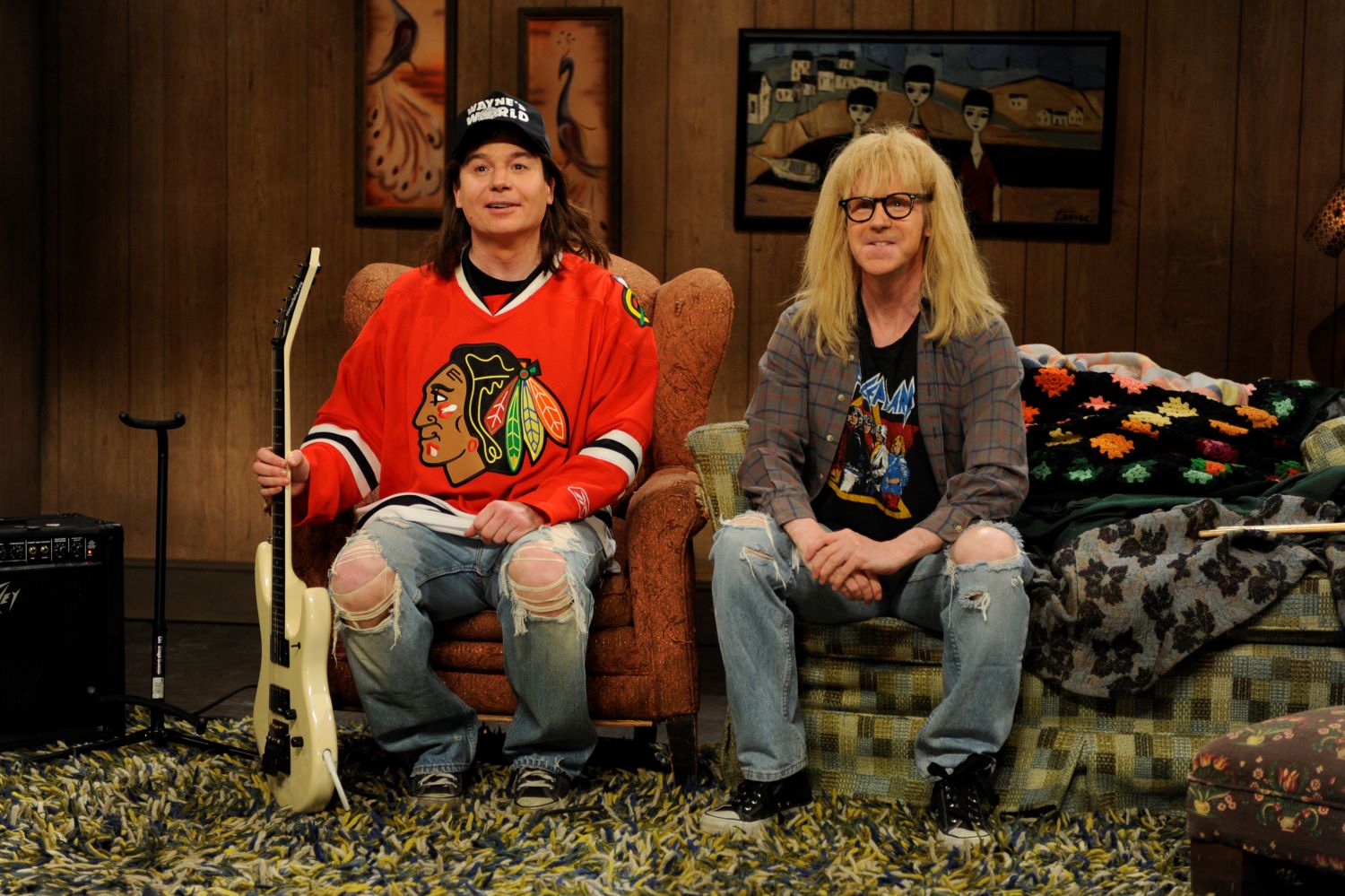 Mike Myers and Dana Carvey in 'Wayne's World' sketch on 'SNL'