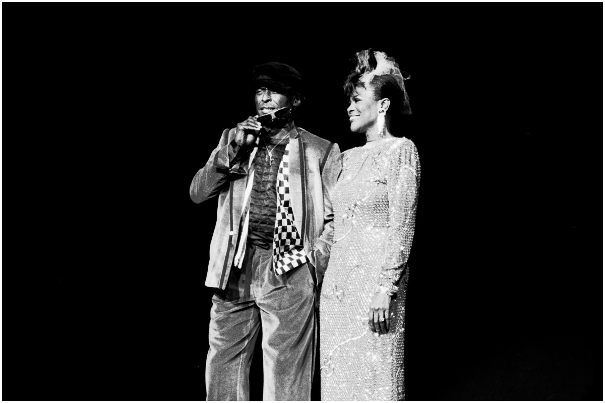 View of married couple, American Jazz musician and composer Miles Davis (1927 - 1991) and actress Cicely Tyson on stage during a tribute to Davis at Radio City Music Hall, New York, New York, November 6, 1983.