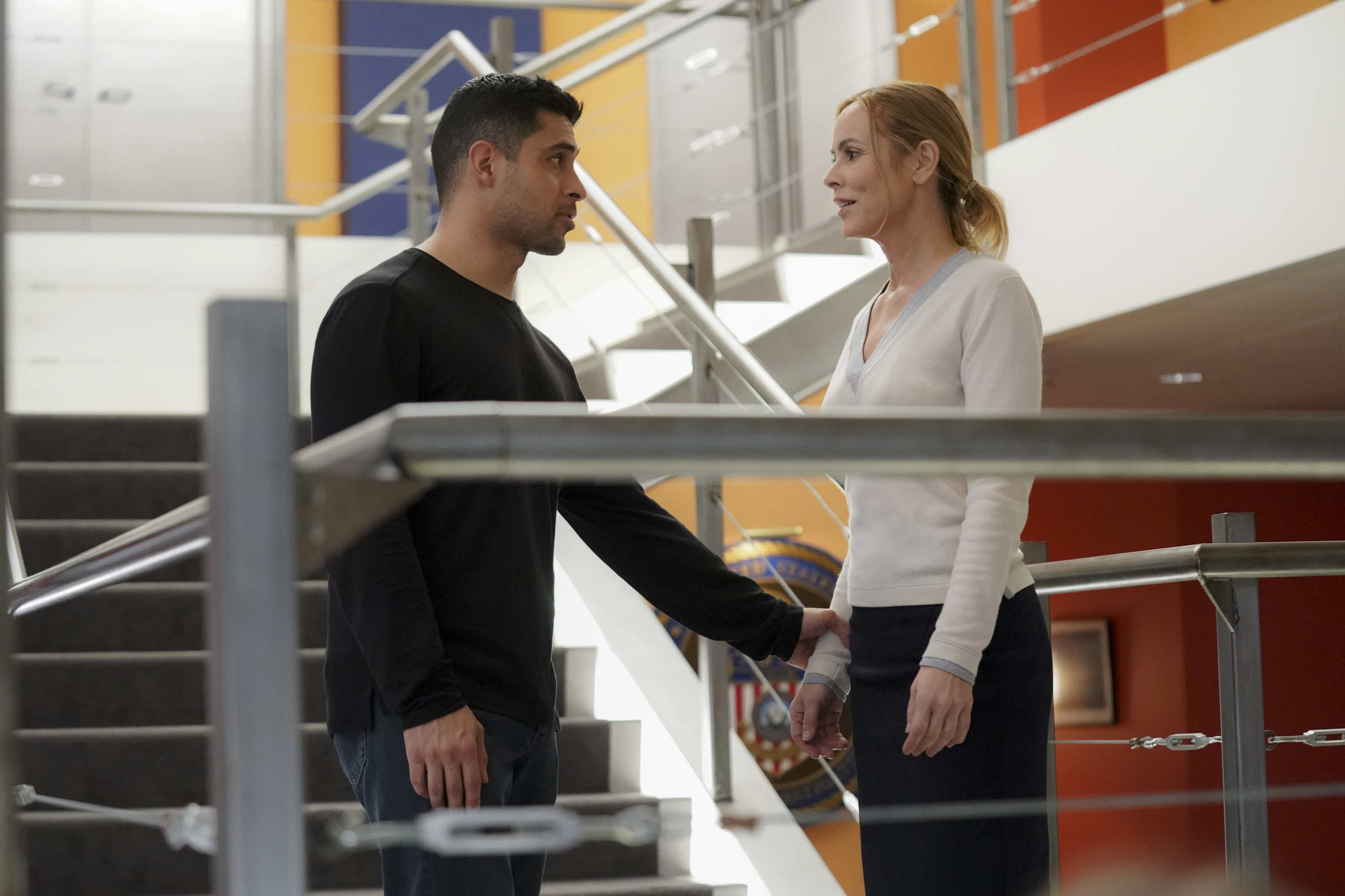 NCIS stars Wilmer Valderrama and Maria Bello filming "Mona Lisa" - Torres relies on his team's investigative skills after he wakes up on a dilapidated fishing boat, covered in blood and unable to remember the last 12 hours, on NCIS Tuesday, April 2 