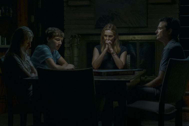 Sofia Hublitz, Skylar Gaertner, Laura Linney, and Jason Bateman in 'Ozark' scene