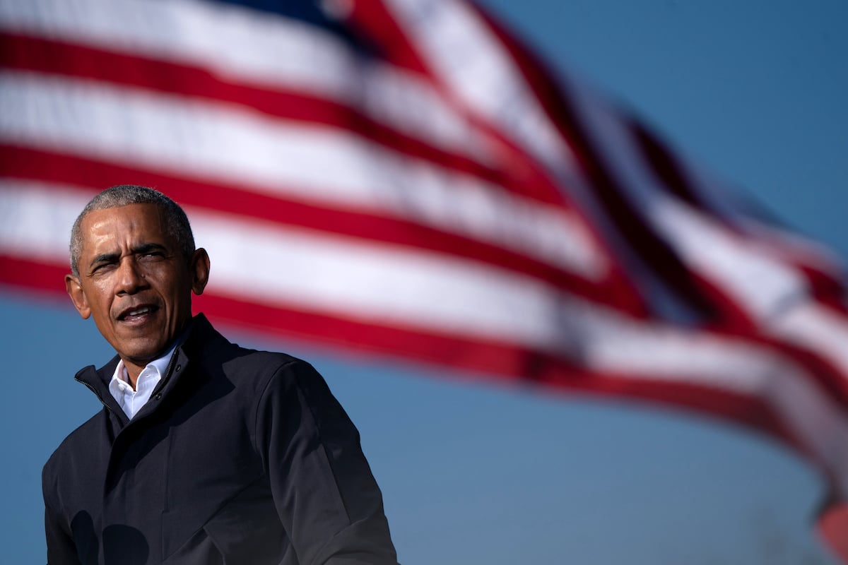 Former US President Barack Obama speaks at a Get Out the Vote rally as he campaigns for Democratic presidential candidate former Vice President Joe Biden in Atlanta, Georgia on November 2, 2020 | Elijah Nouvelage/AFP via Getty Images