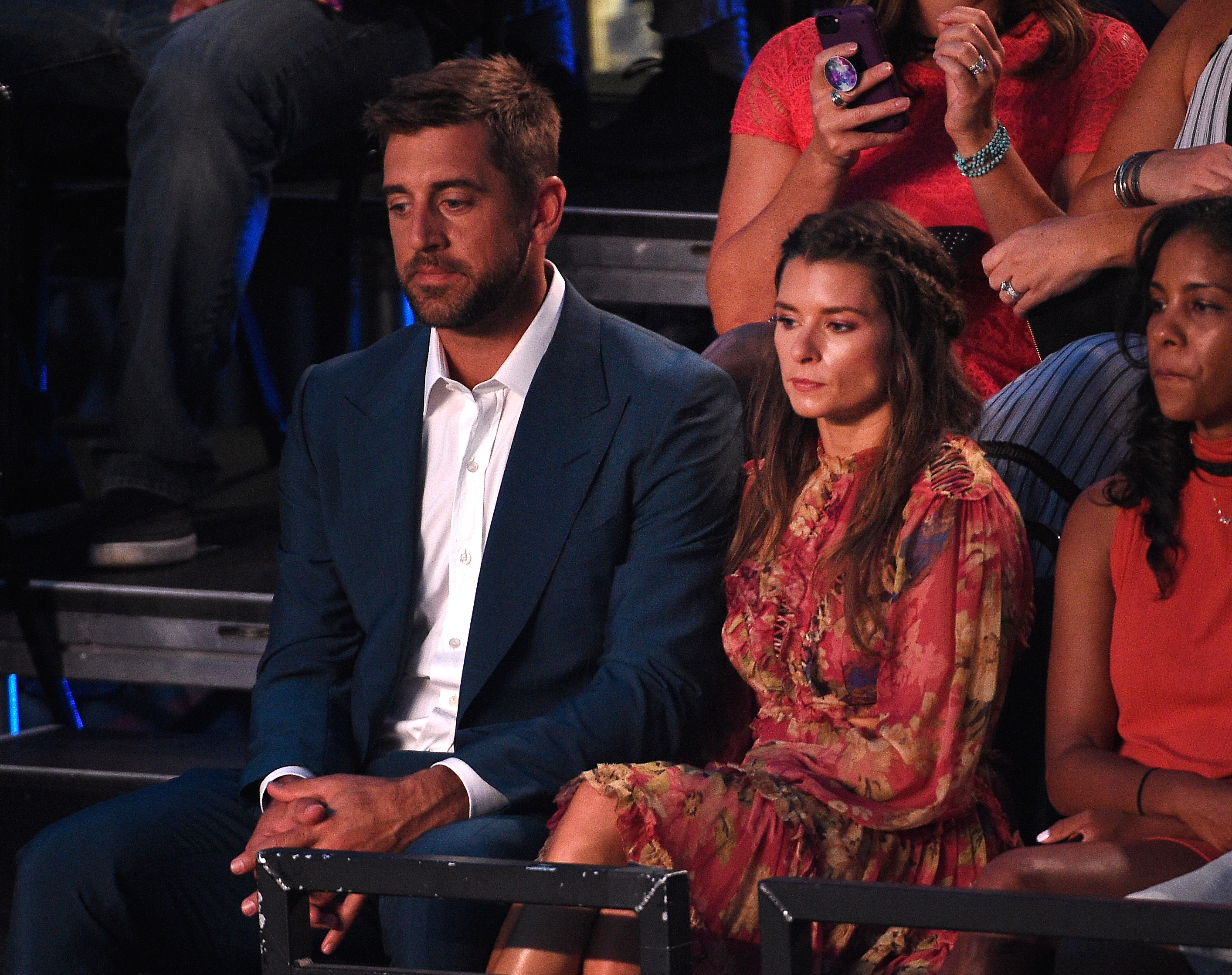 Aaron Rodgers and Danica Patrick attend the Nickelodeon Kids' Choice Sports Awards in 2018