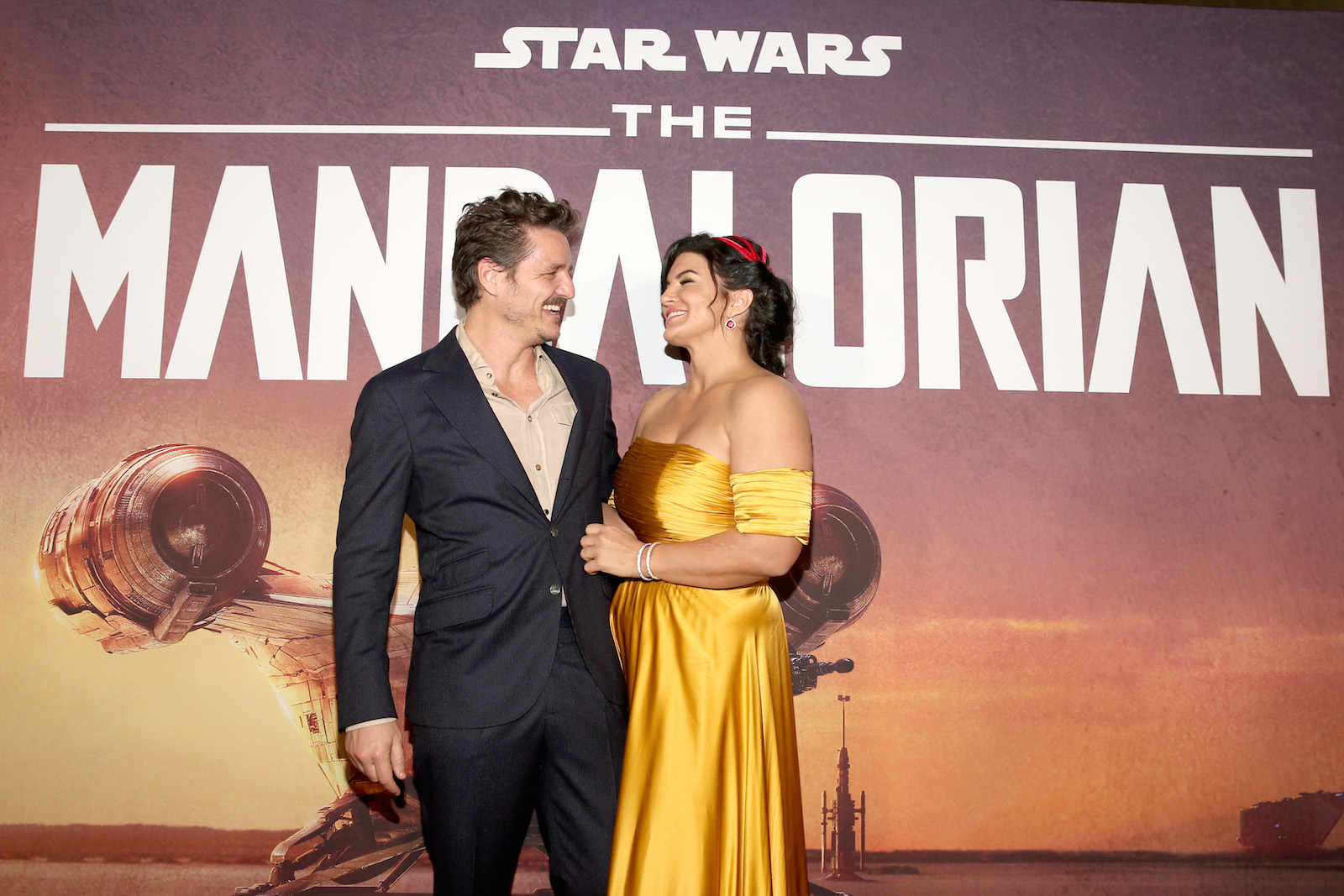 Pedro Pascal and Gina Carano arrive at the premiere of Lucasfilm's 'The Mandalorian'