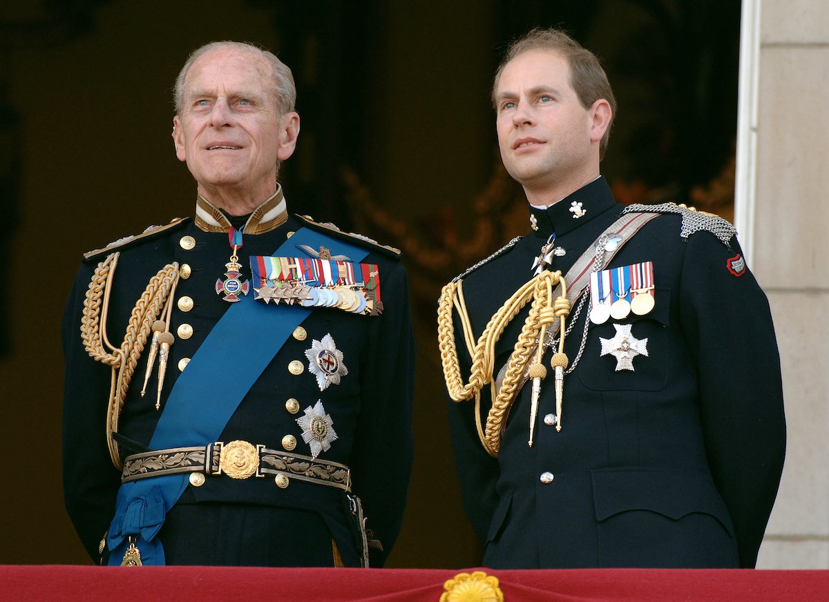 Prince Edward, Earl of Wessex and Prince Philp, Duke of Edinburgh watch the flypast