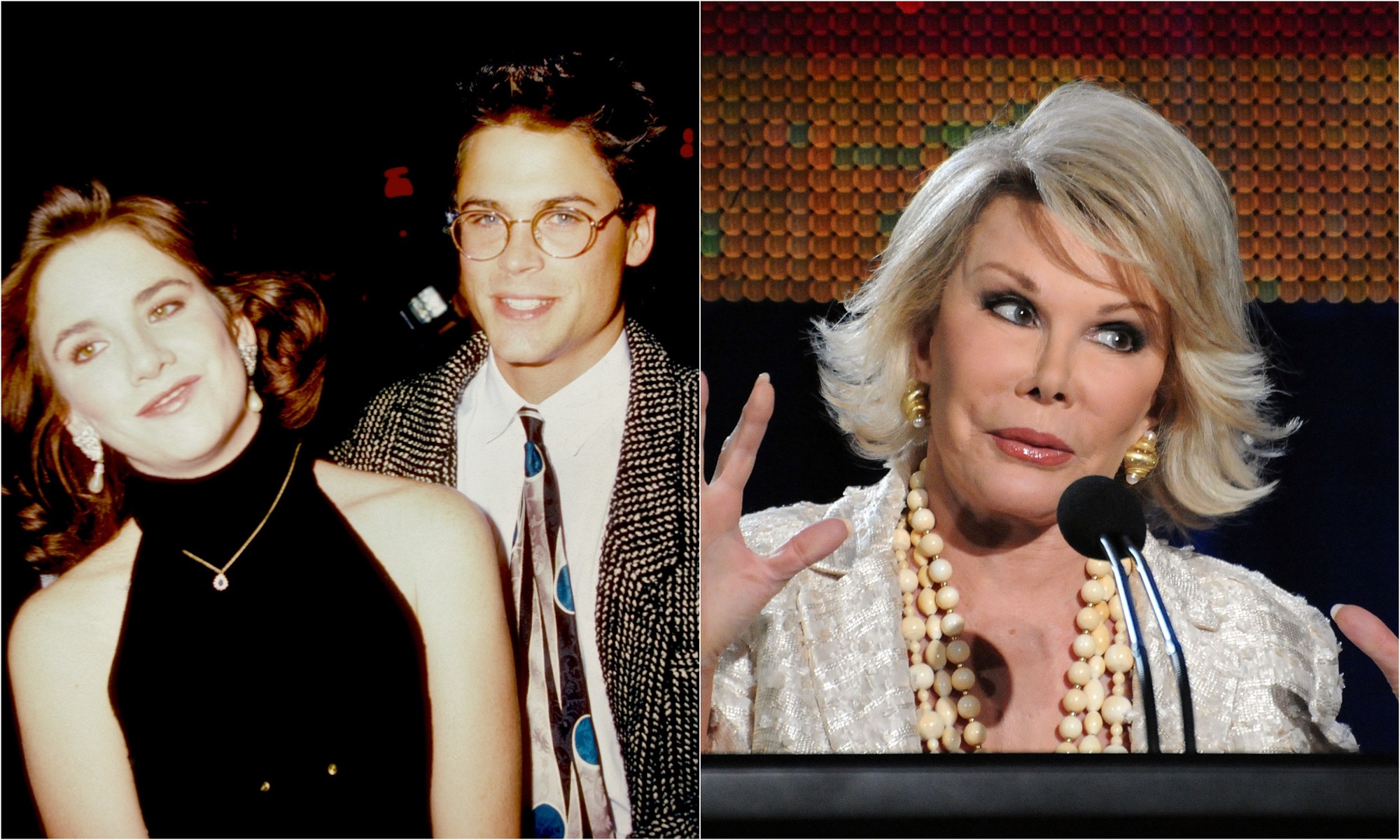 Melissa Gilbert and Rob Lowe together in the 1980s with a photo of Joan Rivers speaking in 2009