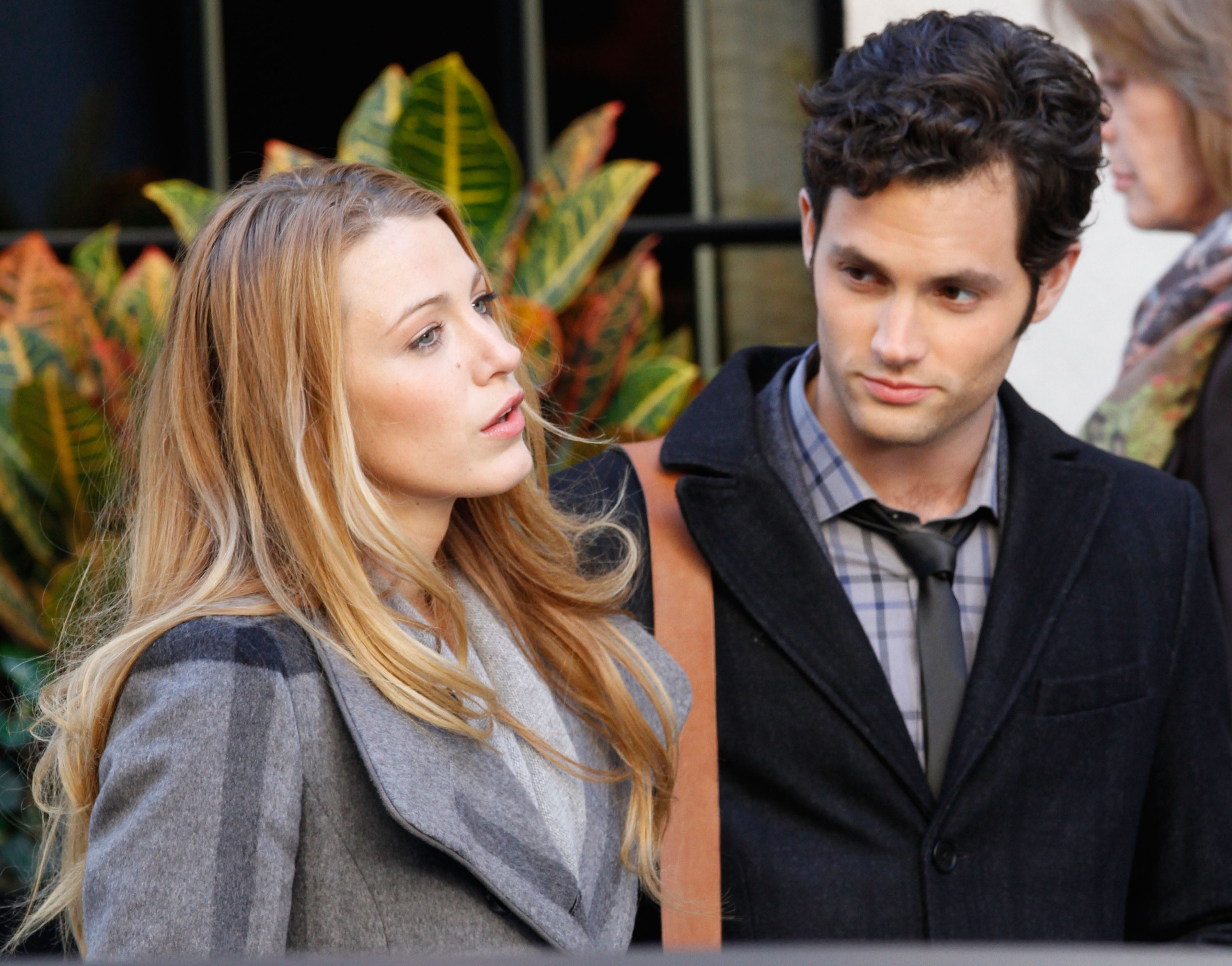 Blake Lively and Penn Badgley on the set of 'Gossip Girl' in 2010