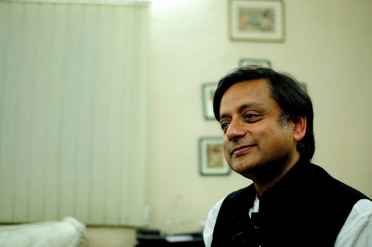 Candid portrait of Shashi Tharoor at his home