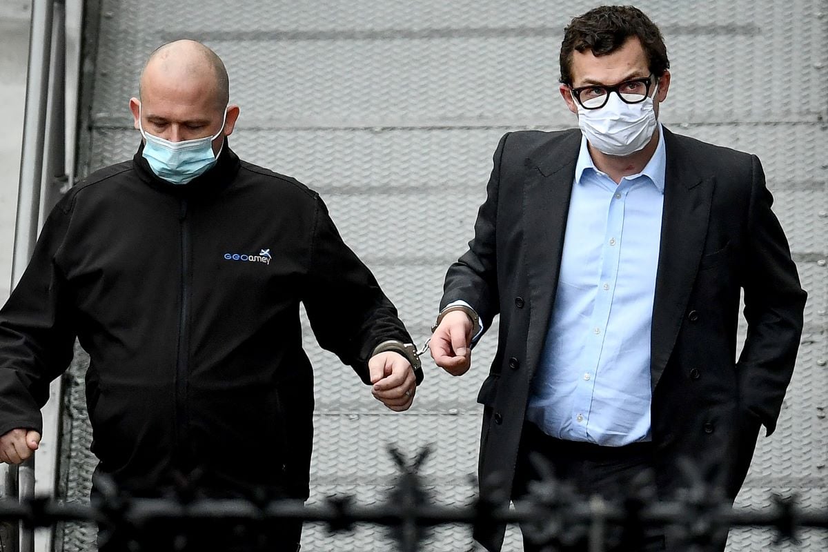 Simon Bowes-Lyon, the the Earl of Strathmore leaves court in handcuffs