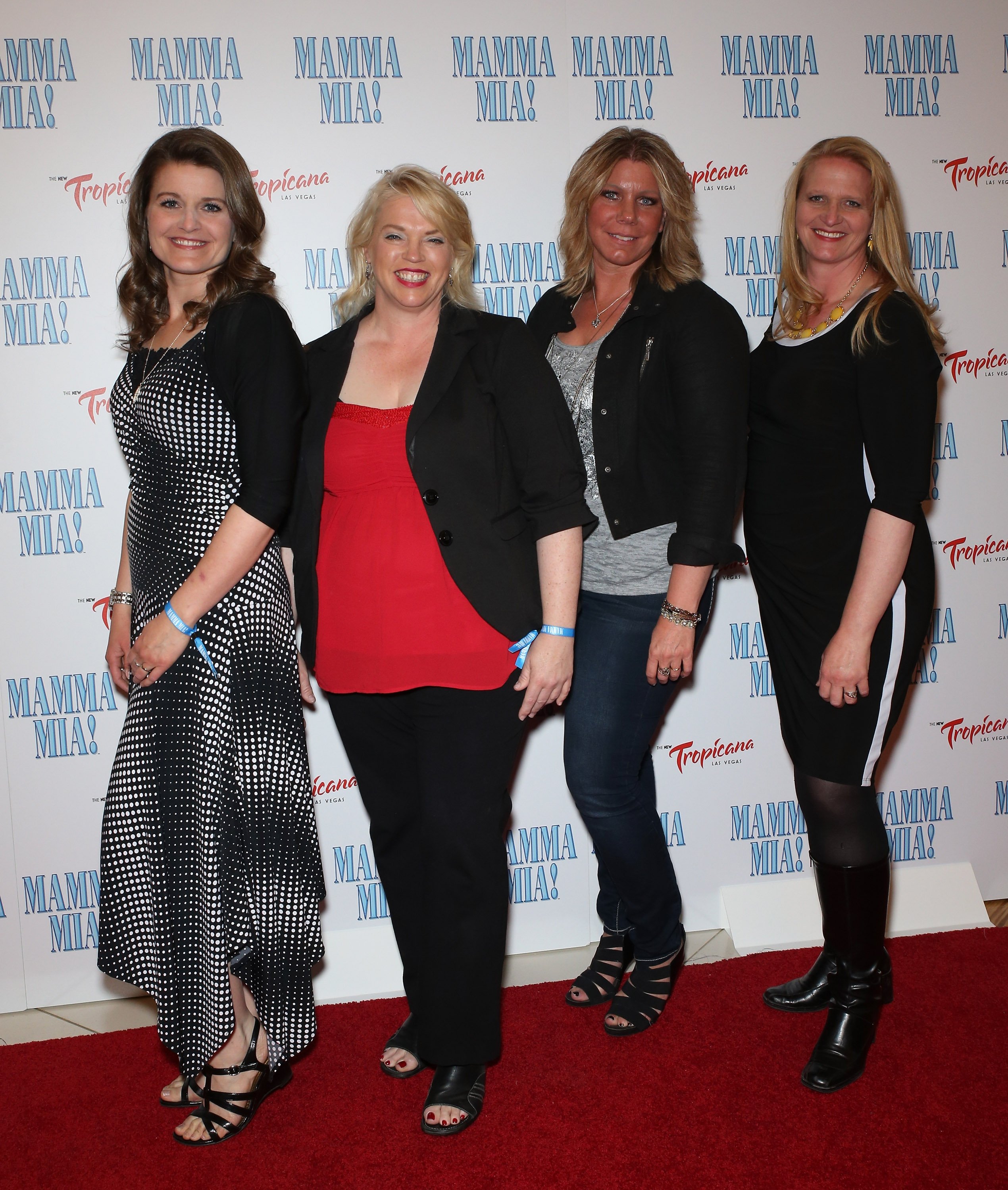 Robyn Brown, Janelle Brown Meri Brown and Christine Brown of 'Sister Wives' arrive at the grand opening of 'Mamma Mia!' at the New Tropicana Las Vegas in 2014